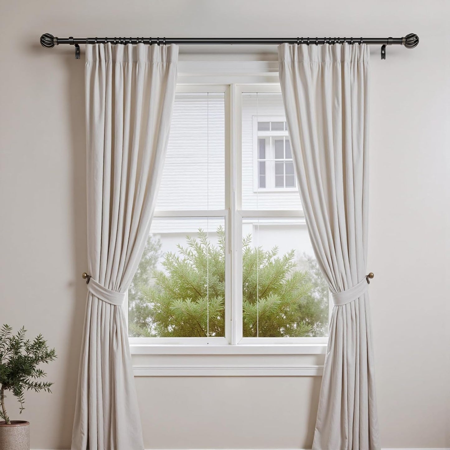 Oneach Black Curtain Rods for Windows 28 to 48 Inch, 7/8" Adjustable Heavy Duty Decorative Drapery Rods with Round Netted Texture Finials (Pack of 1, 18 to 60 Inch)