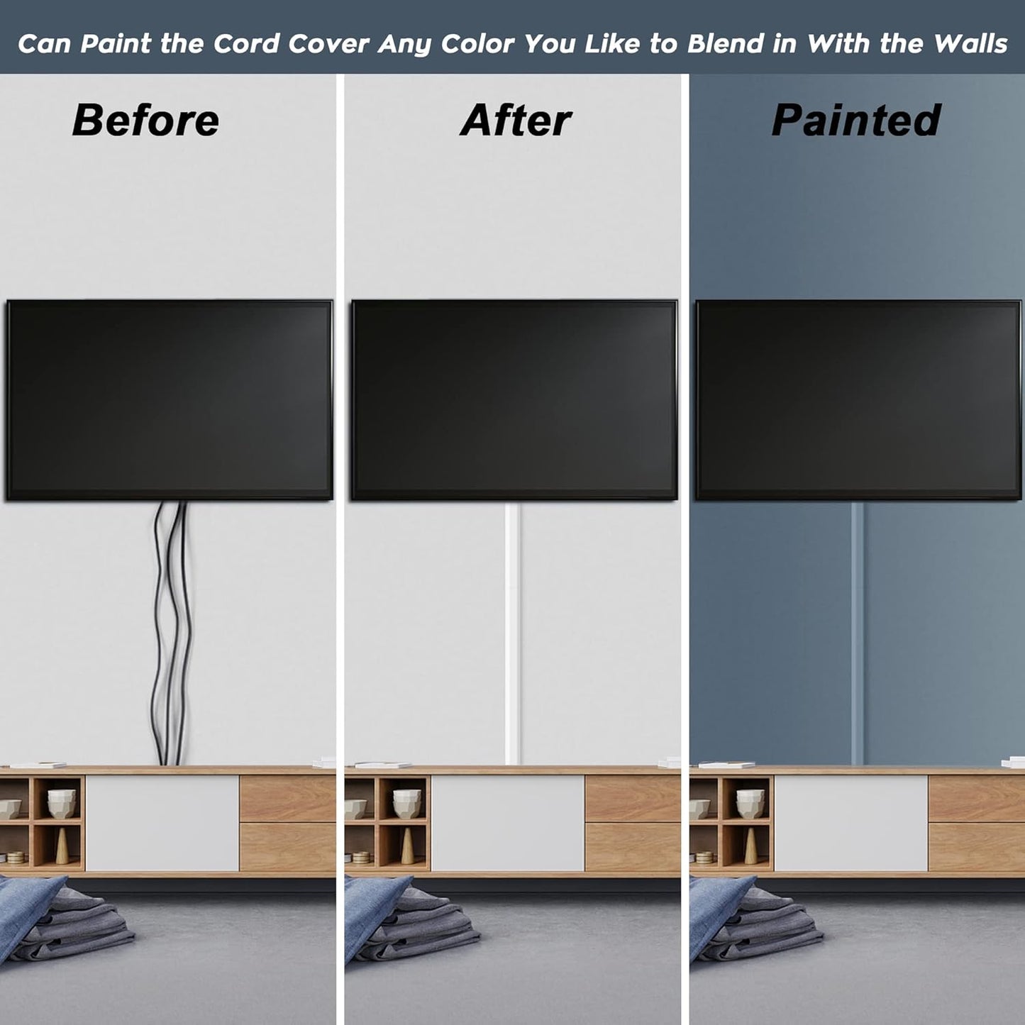 62.8in Cable Cover Wall, White Wire Cover for Wall, Paintable Cord Cover Wall Kit, Cord Hiders for TV on Wall, Hide Cords Wall Mounted TV - Cord Concealer Cable Channel 4xL15.7in W0.98in H0.5in