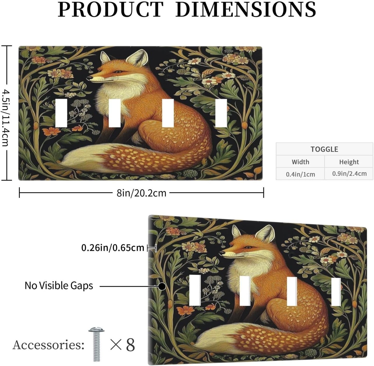Fox Morris Plants Flowers Vine Colorful Floral Light Switch Covers Quad Toggle Electrical Faceplate 4 Gang Wall Plate Decorative Switch Plates For Bed Room Living Room Decor