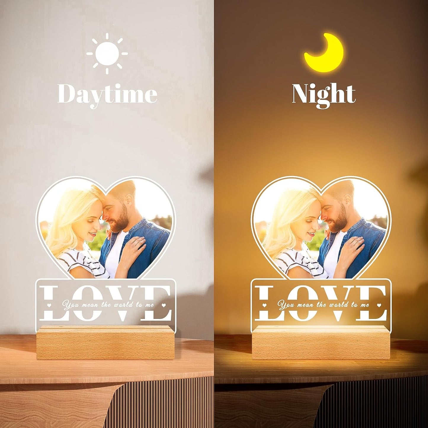 Personalized Picture Frame with Photo, Custom Photo Frame with Night Light, Customized Gifts for Girlfriend Boyfriend, Personalized Anniversary Valentines Day Gifts for Women Men Her Him Couple Wife