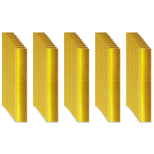 Non Fading Yellow Reflective Stickers 1 inch X 6 inch, Outdoor Waterproof High Visibility Warning Safety Adhesive Reflector Tape (50 Pcs)