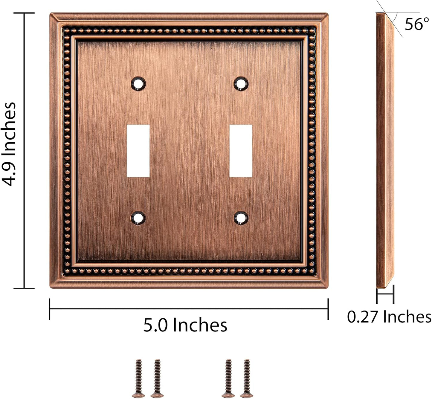 Henne Bery Sunken Pearls Heavy Duty Decorative Wall Plate Switch Plate Outlet Cover (Double Toggle, Antique Copper)