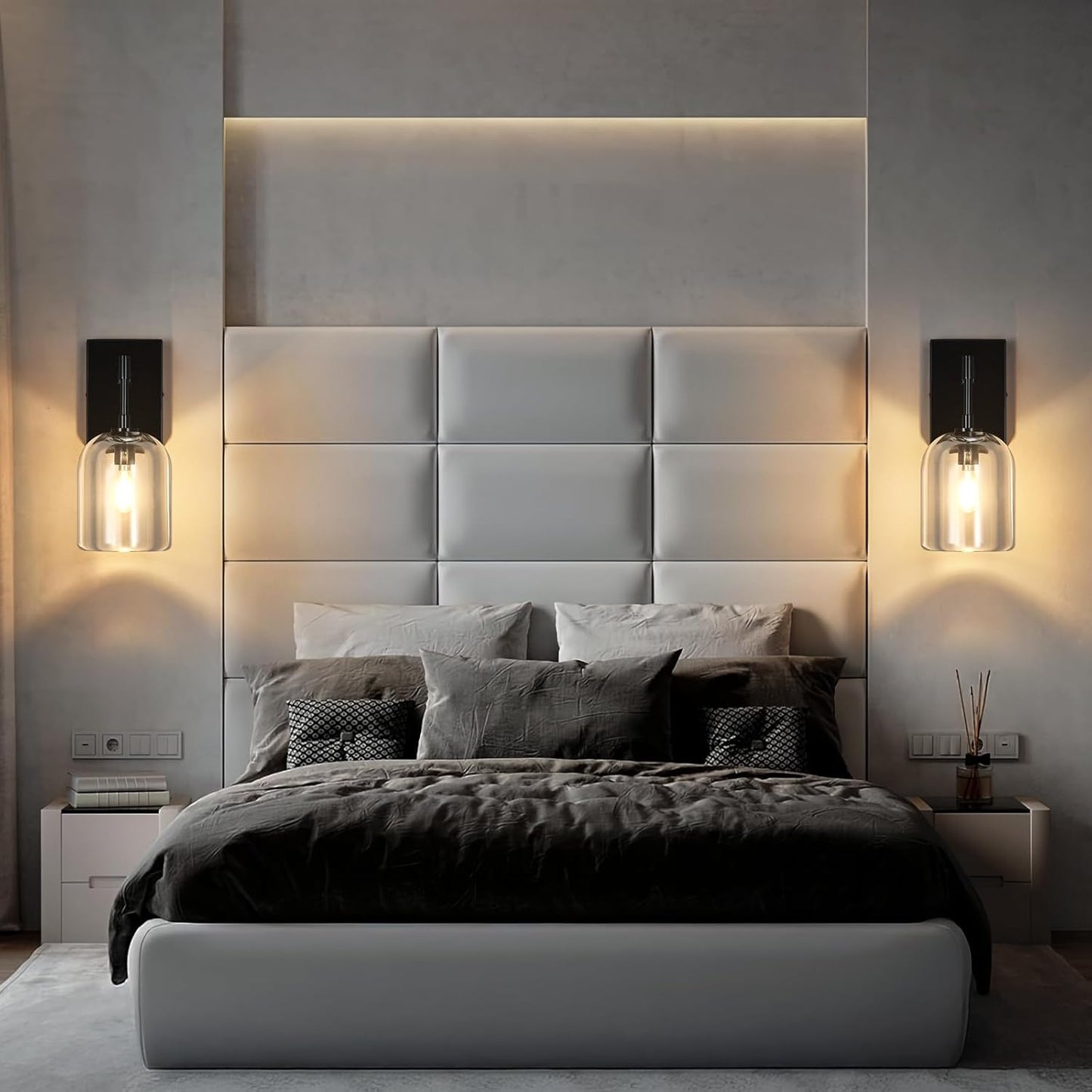 Modern Crystal Wall Sconces Set of Two Indoor Black Wall Lamp Vanity Wall Lighting for Bathroom Bedroom Living Room Stair