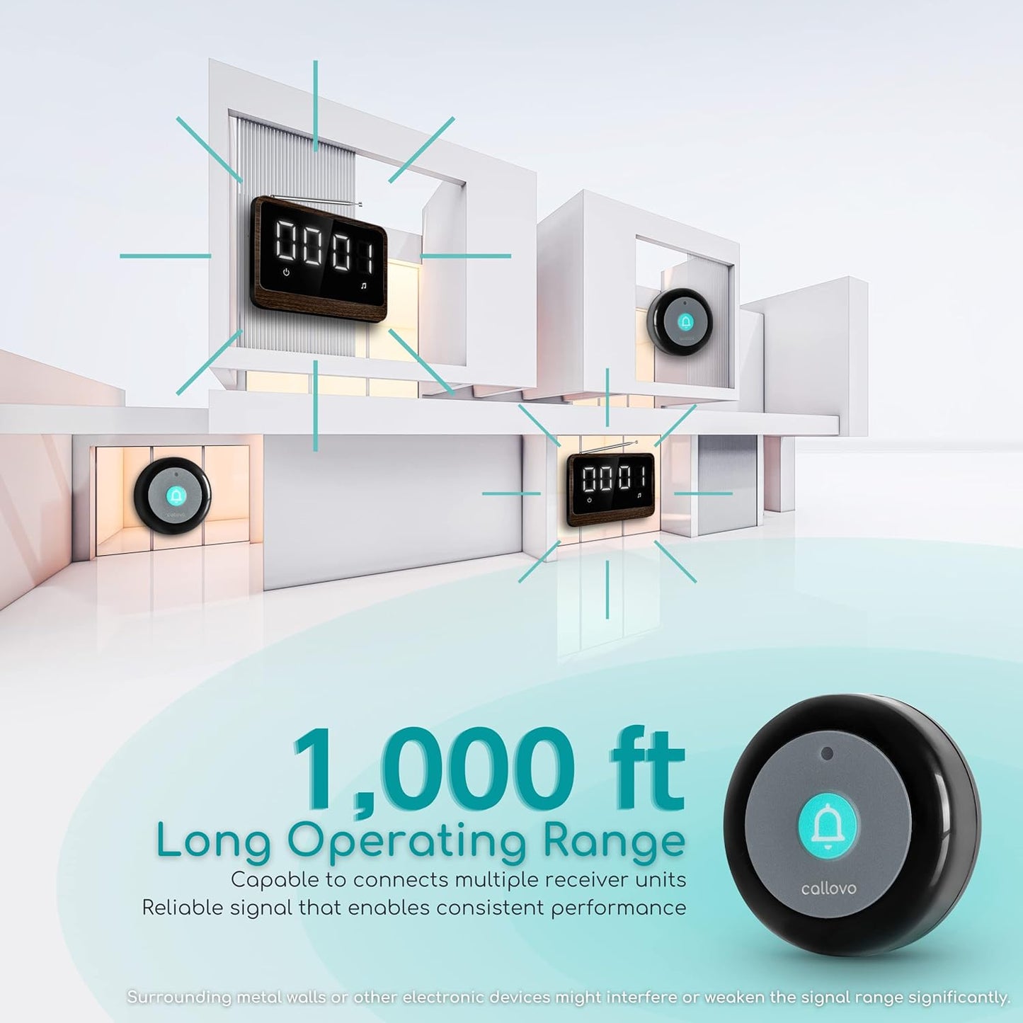 Nurse Call System Wireless Caregiver Pager Bell Buttons for Elderly at Home Call Light for Seniors Clinic, Elderly Monitoring, Care Facility, Restaurant Black Walnut