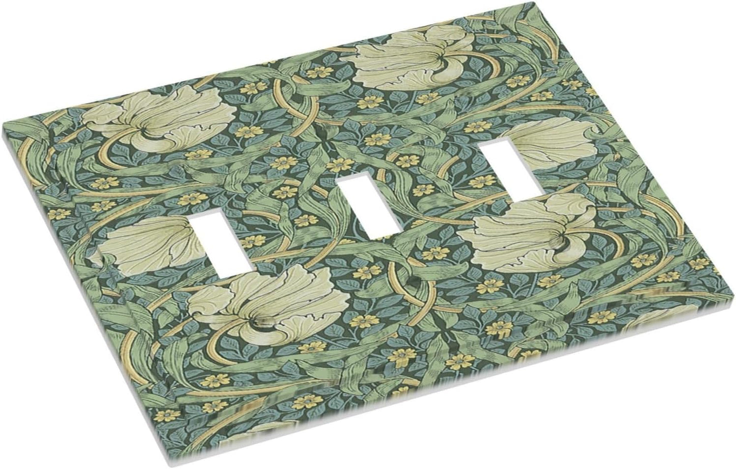 Decorative Switch Plates Vintage Floral Plant Sage Green William Morris 3 Gang Wall Plate Faceplate Triple Toggle Light Switch Cover Electrical Wall Panels for Bedroom Home Decor