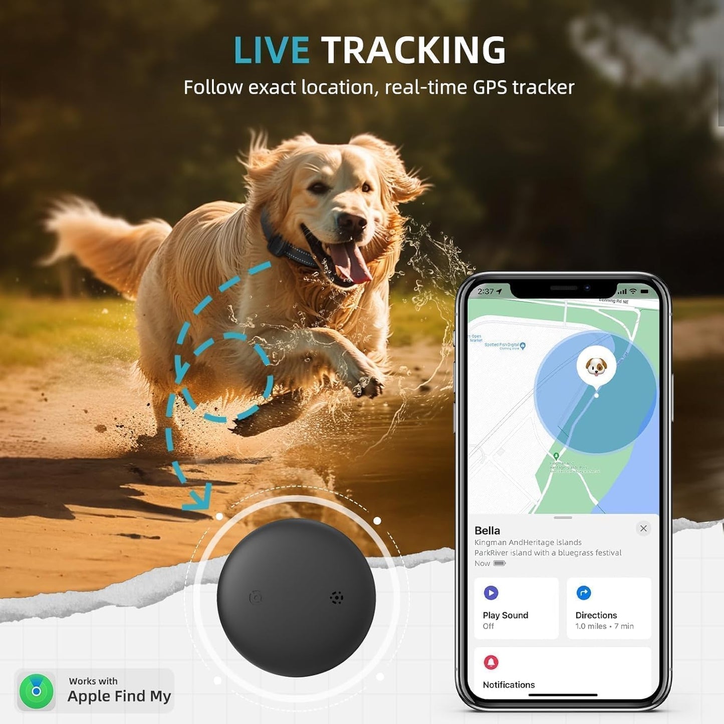 GPS Tracker for Dogs, Mini GPS Cat Tracker, Smart Pet Activity Tracker (iOS Only), No Monthly Fee, Compatible with Apple Find My, Anti-Lost, Finder Tag for Vehicles/Pets/Kids/Items (2 Pack)