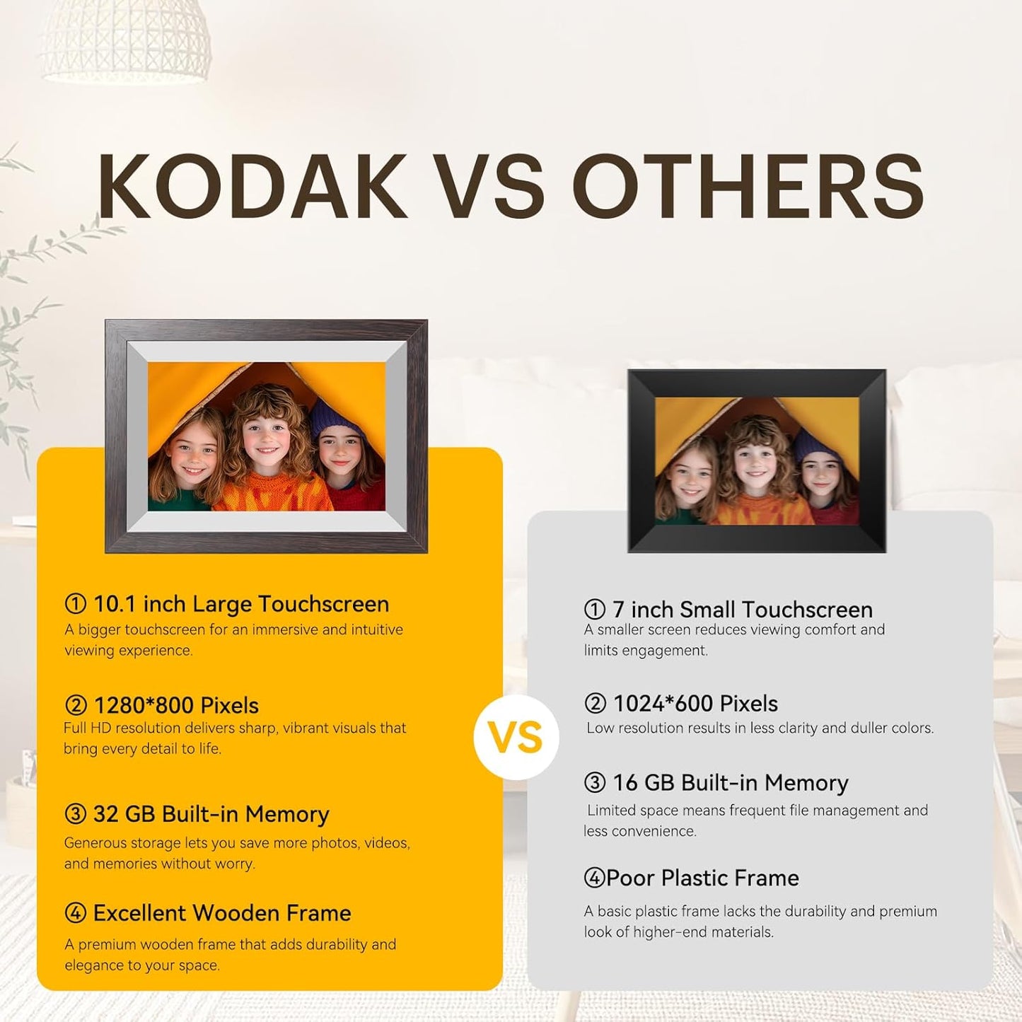 KODAK Digital Picture Frame with WiFi 10.1 inch 1280x800 IPS HD Touch Screen, 32GB Storage Auto-Rotate Wall Mountable Easy Share Photos or Videos, Christmas Birthday for Women