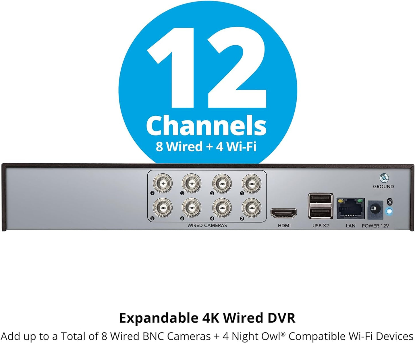 Night Owl 2-Way Audio 12 Channel DVR Video Home Security Camera System with (8) Wired 4K HD Indoor/Outdoor Deterrence Cameras and 2TB Hard Drive (Add up to 4 Wi-Fi Cameras) (8 Camera)