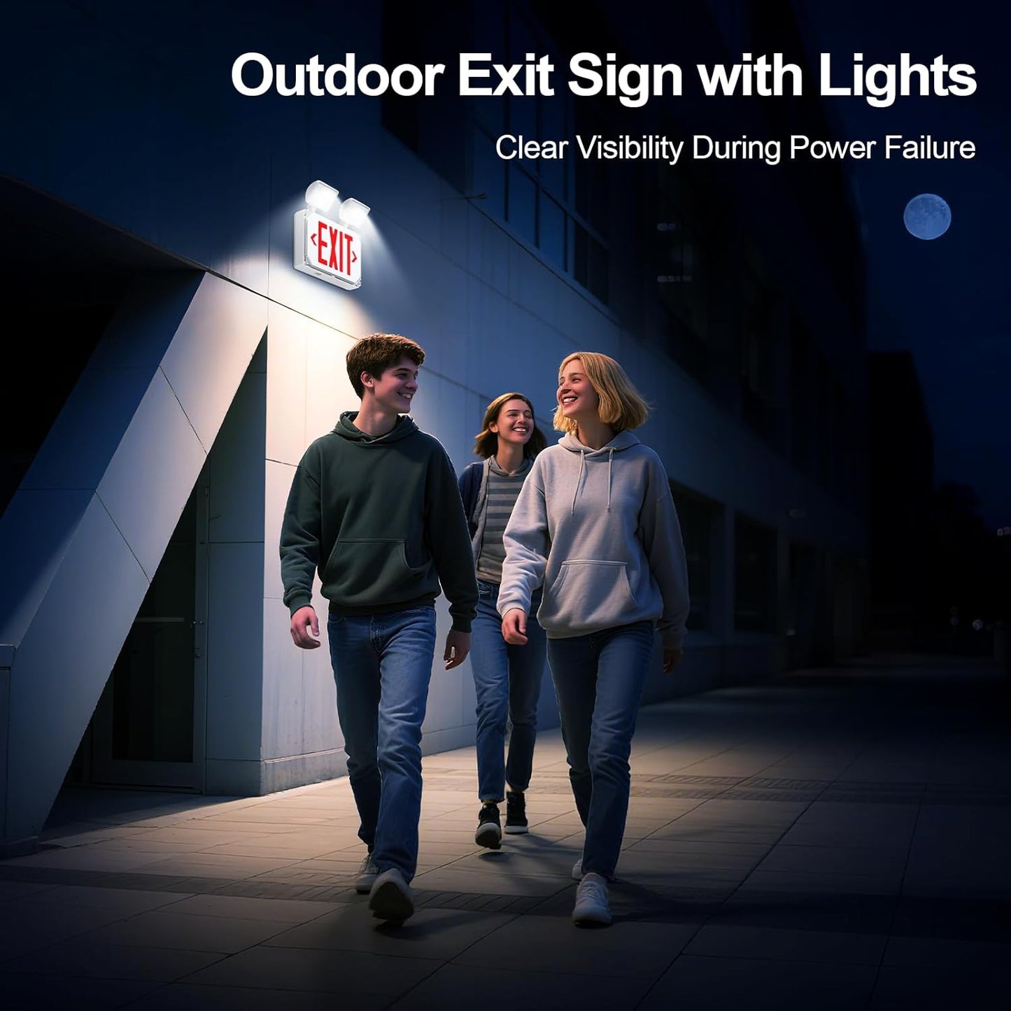 Wet Location Emergency Exit Signs with Adjustable Lights Battery Backup, UL Listed Double Face Exterior Led Exit Sign Combo, Hardwired Waterproof Red Exit Light, AC120/277V, Wall/Side Mount (2 Pack)