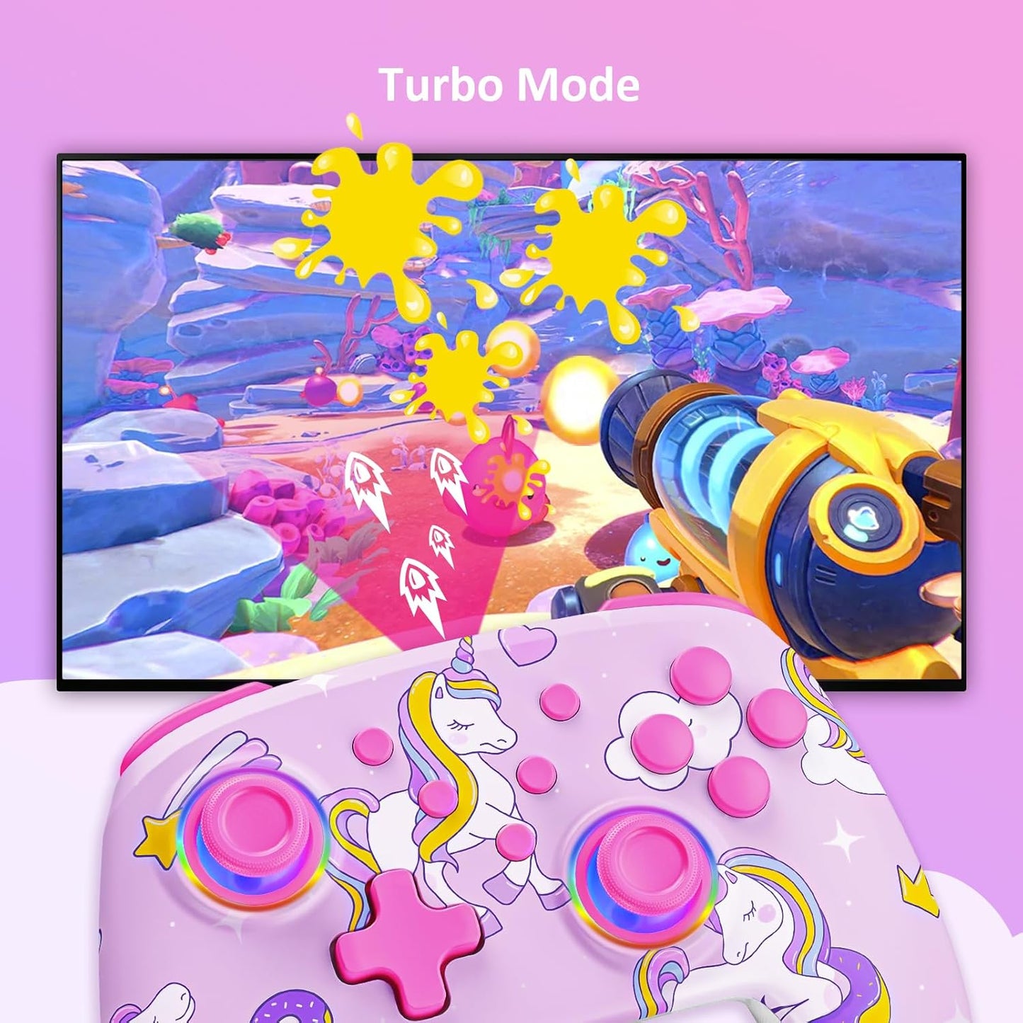 NexiGo Wireless Controller (No Deadzone) for Switch 2 and Switch, Bluetooth Controllers for Nintendo Switch with Vibration, Motion, Turbo and LED Light (Pink Unicorn)