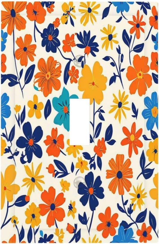 Nature Flowers Botany Plant Art Floral Decorative Light Switch Cover 1 Gang Single Toggle Decorator Outlet Wall Plate Device Electrical Faceplate Switchplates for Bedroom Bathroom Decor