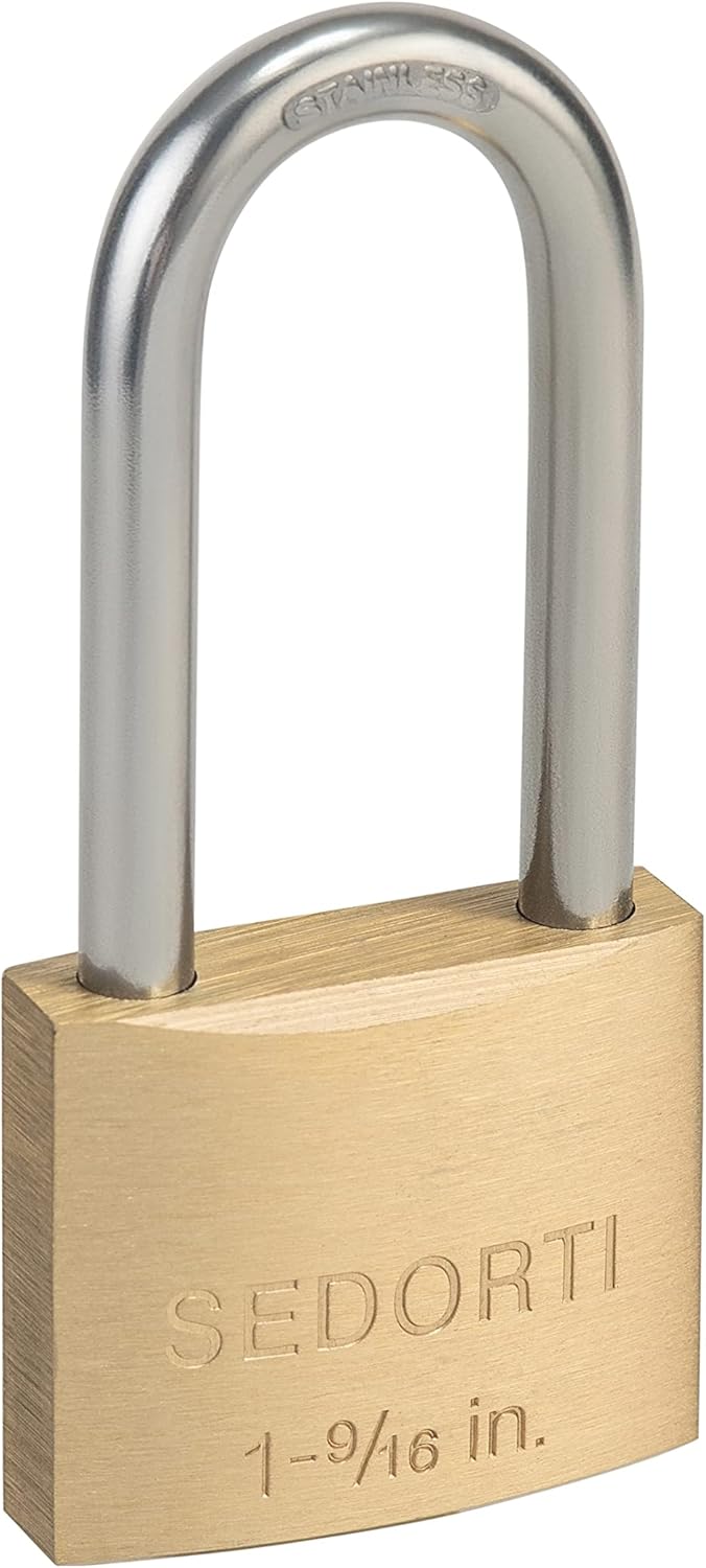Weatherproof Padlock with Stainless Steel 304 Long Shackle and Solid Brass Body, 1-9/16 in. Wide, 8 Padlocks Keyed Alike, Marine Grade Rustproof Lock for Outdoors Use YNBSP840