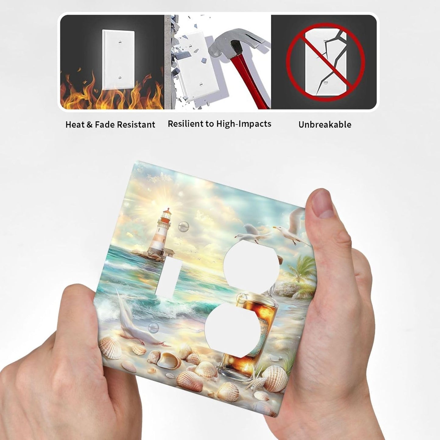 Wallplates Beach Ocean Lighthouse Seashells 1 Toggle 1 Duplex Switch Plate Electrical Gfci Faceplate Decorative Light Switch Covers For Bed Room Living Room Decor