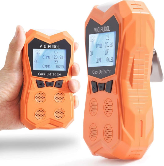 4-Gas Detector, Portable Clip-On CO/H₂S/O₂/LEL Monitor w/Triple Alarm, Data-Log, Explosion-Proof, Industrial Certified – for Plant, Mine, Confined Space, Home Use