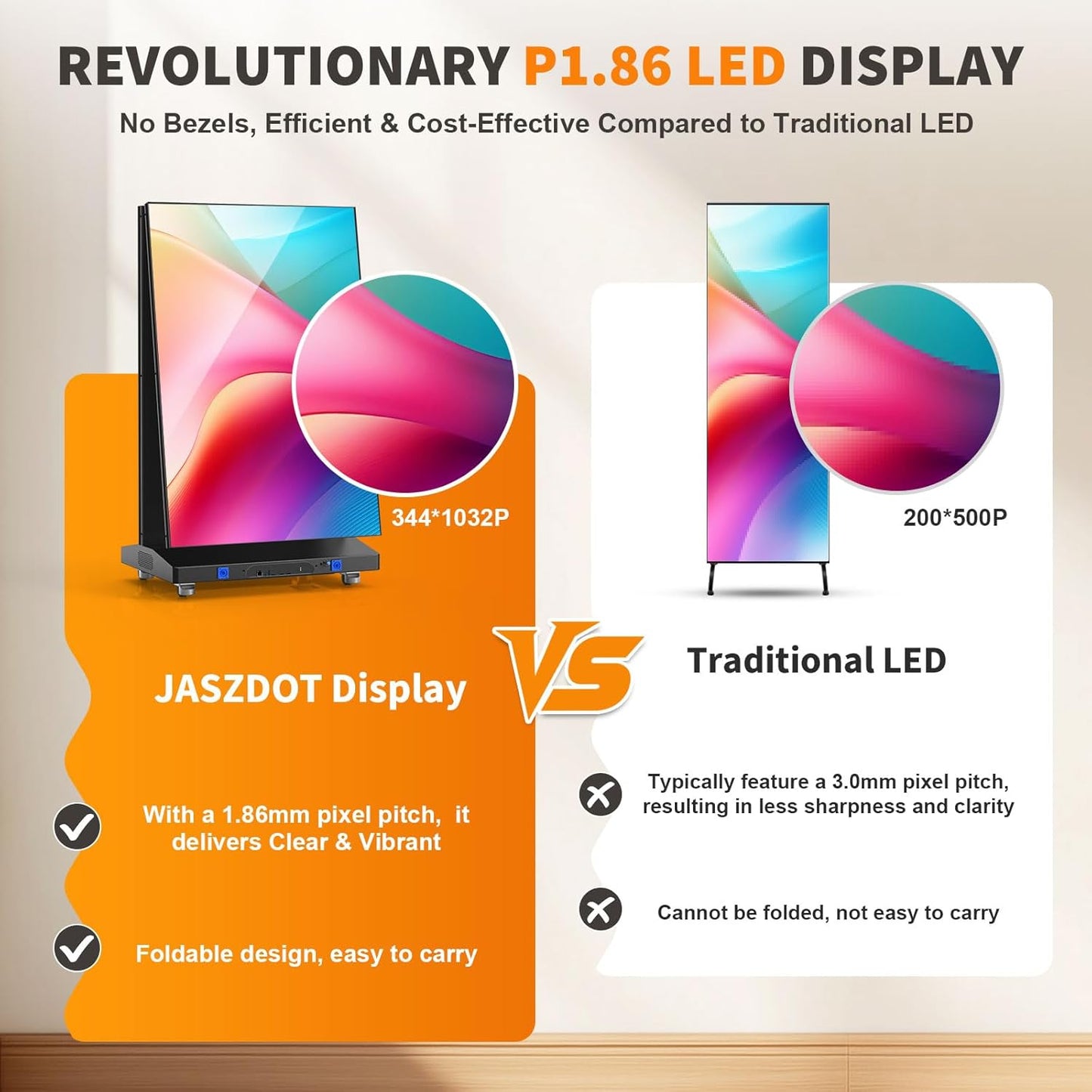 80" Seamless Splicing LED Display, Foldable Poster Screen with P1.86 Digital Signage Display LED Totem with USB/HDMI/WiFi/Remote