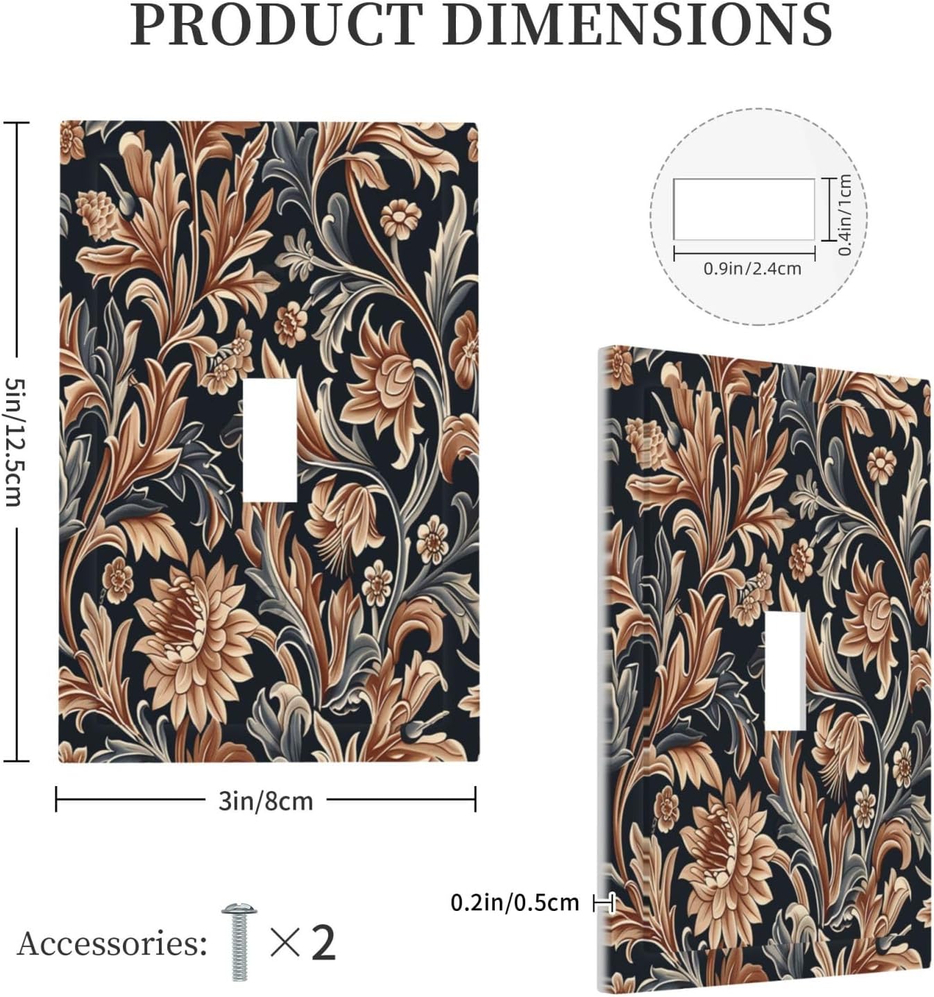 Decorative Light Switch Cover Vintage Grey Plant Leaves Brown Flowers 1 Gang Single Toggle Device Electrical Faceplate Switchplates Decorator Outlet Wall Plate for Bedroom Home Decor
