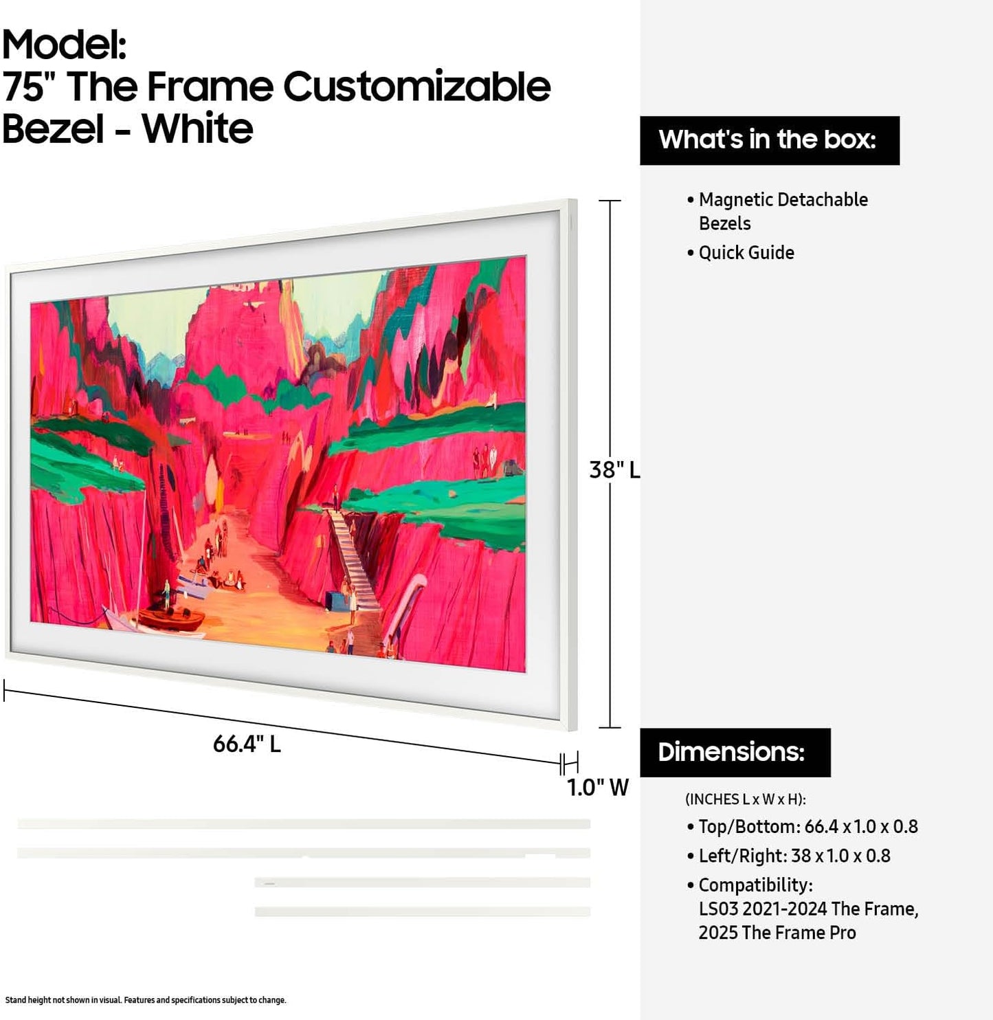Samsung 75” The Frame Customizable Bezel (2025 Model), Magnetic, Quick and Easy Installation, VG-SCFF75WTBZA, Modern White