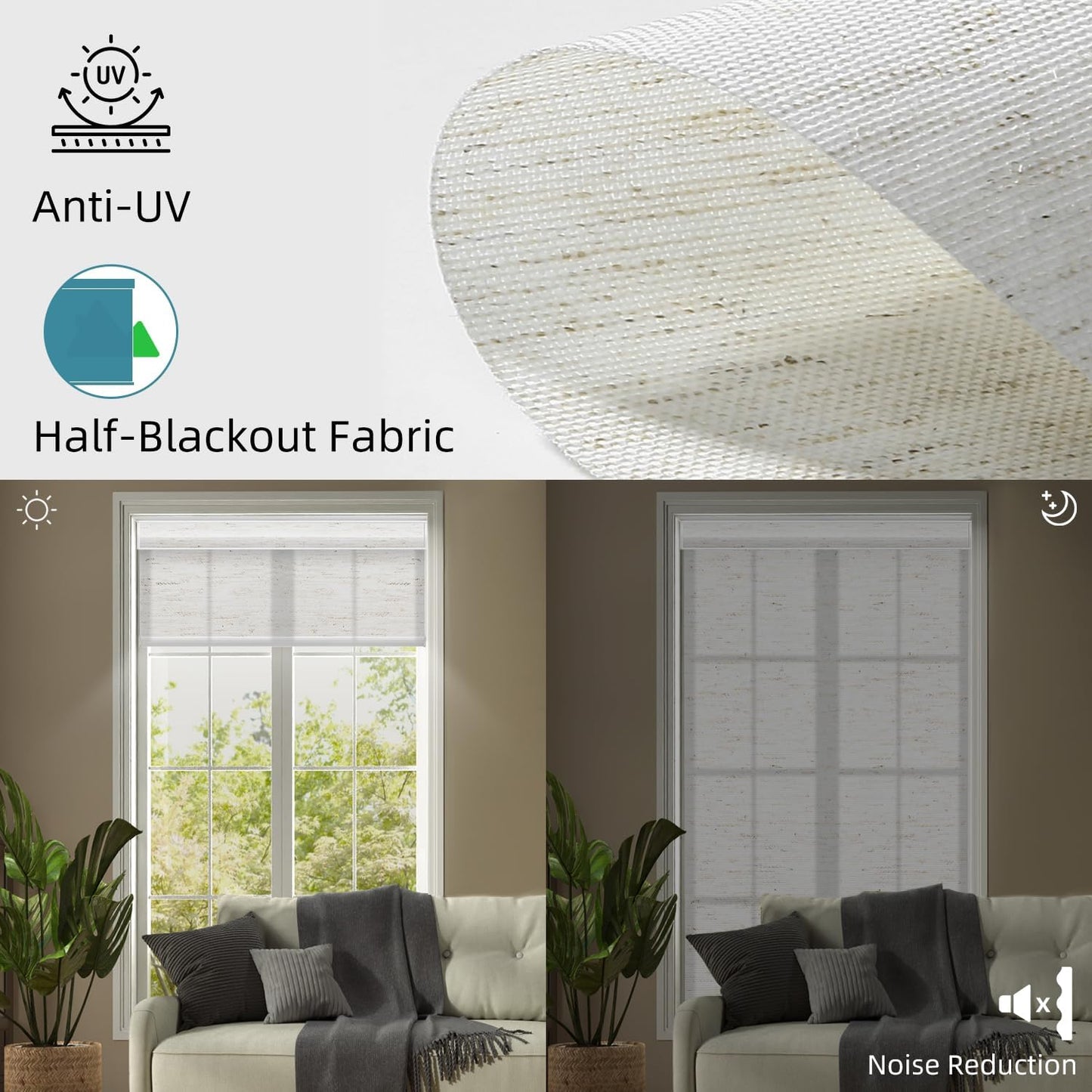 SmartWings Motorized Light Filtering Shades, 70% Blackout, Custom Size, Rechargeable Battery, Works with Matter/Apple HomeKit, Alexa, Thread/Zigbee, Remote Optional, 70% Linen White