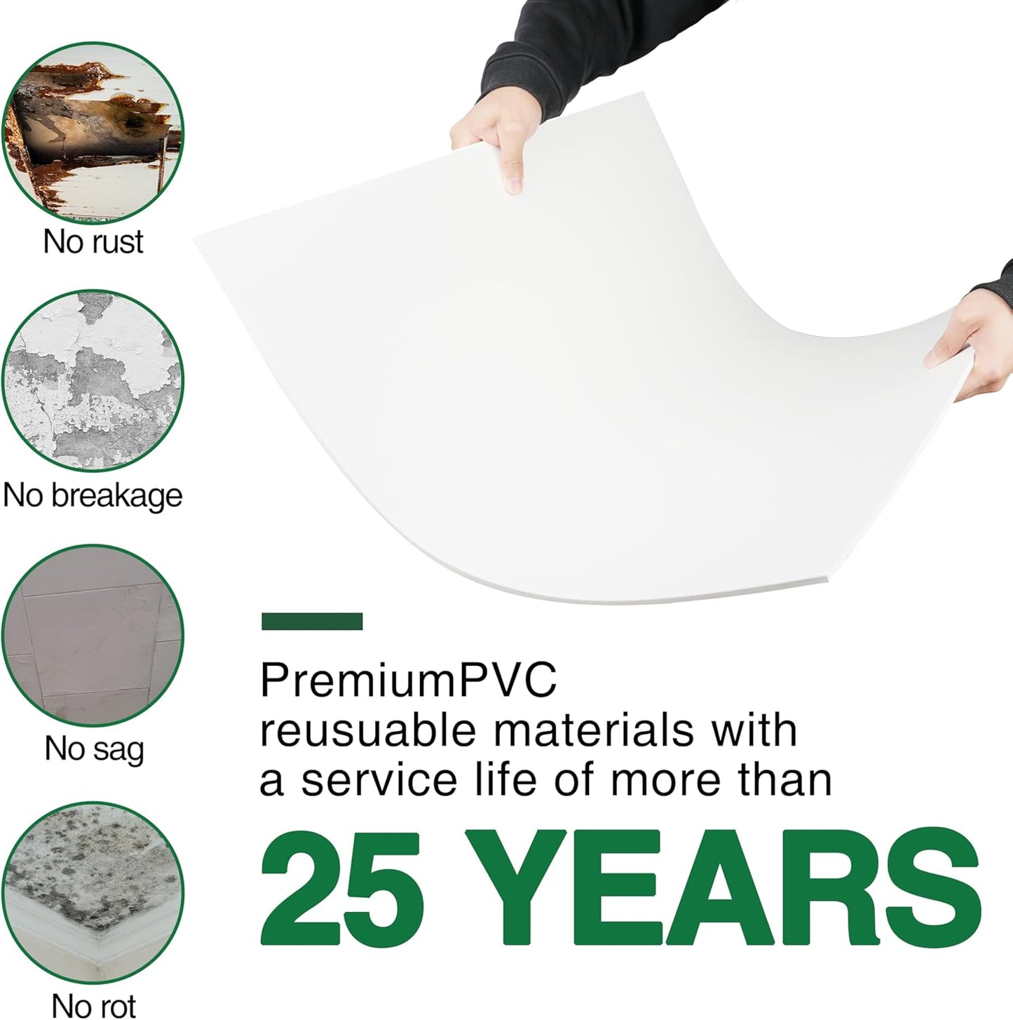 NEWPEAS Smooth Drop Ceiling Tiles 2ft x 2ft - Premium PVC to Prevent Breakage - Waterproof, Fire-Rated, Easy Drop-in Installation - Ceiling Tiles 24" x 24", White, 12-Pack Cover 48 Sq. Ft