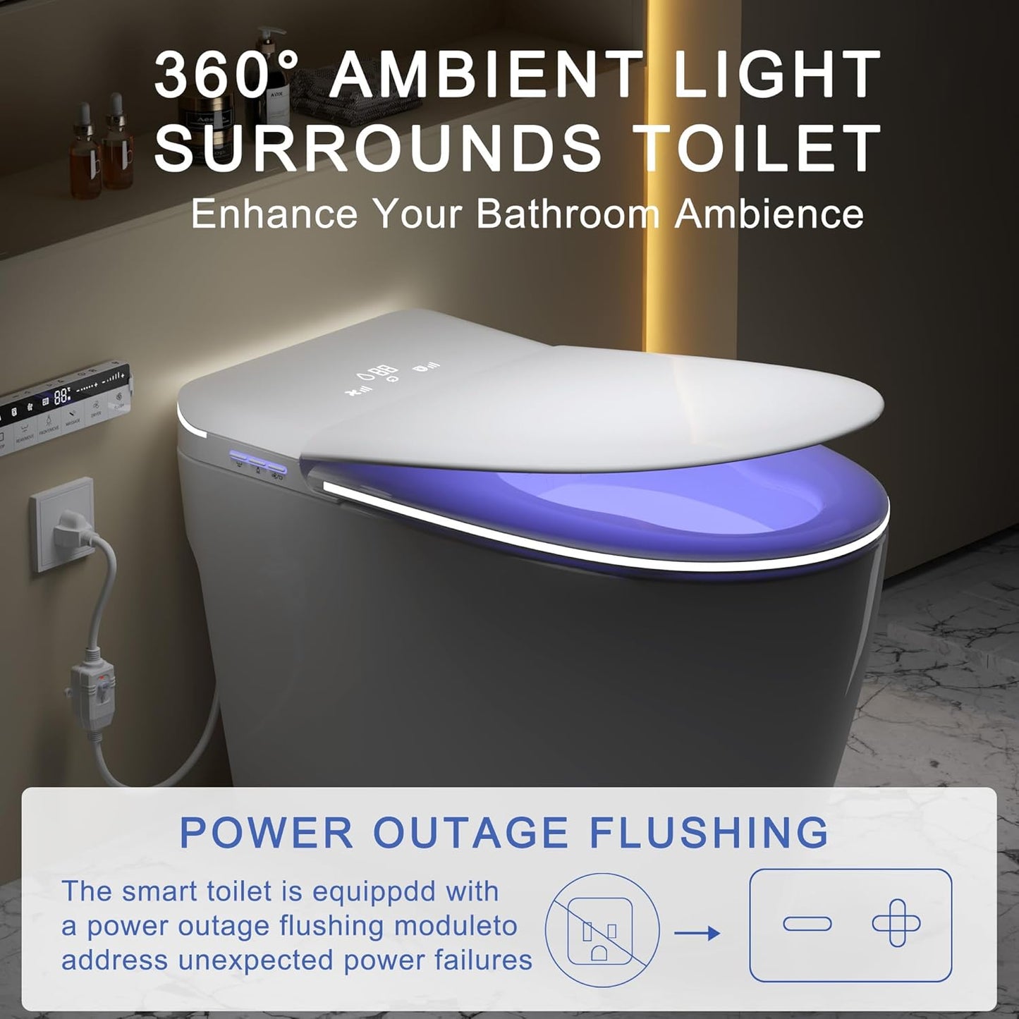 TDH Smart Toilet with Foam Shield, Upgraded New Heated Toilet Seat with Instant Warm Water Sprayer and Dryer, One Piece Toilet with Auto Soft Close,ADA Comfort Height