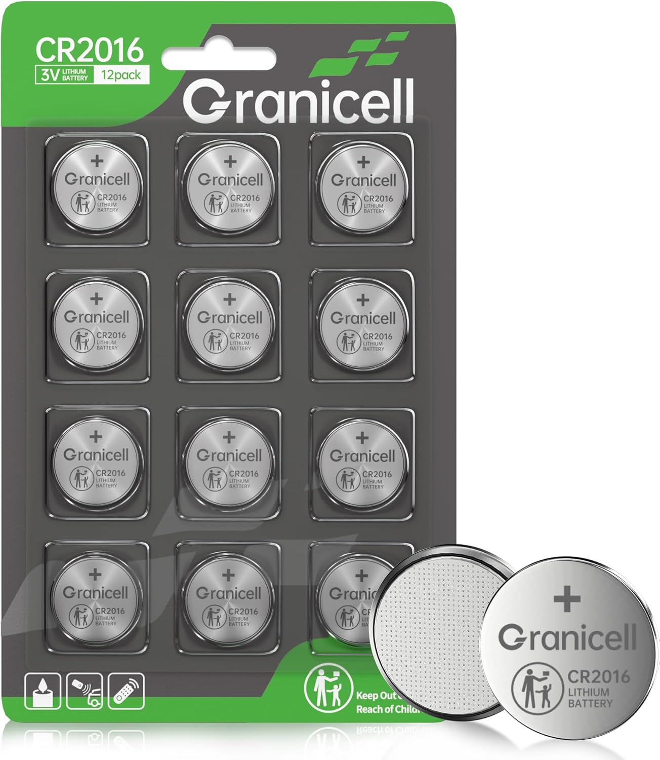 2016 Battery Compatible with Apple AirTag CR2016 Lithium 3V Coin Battery for Child Safety, Suitable for Key Fobs, Smart Sensors, Scales, Candles and More (CR2016-12)
