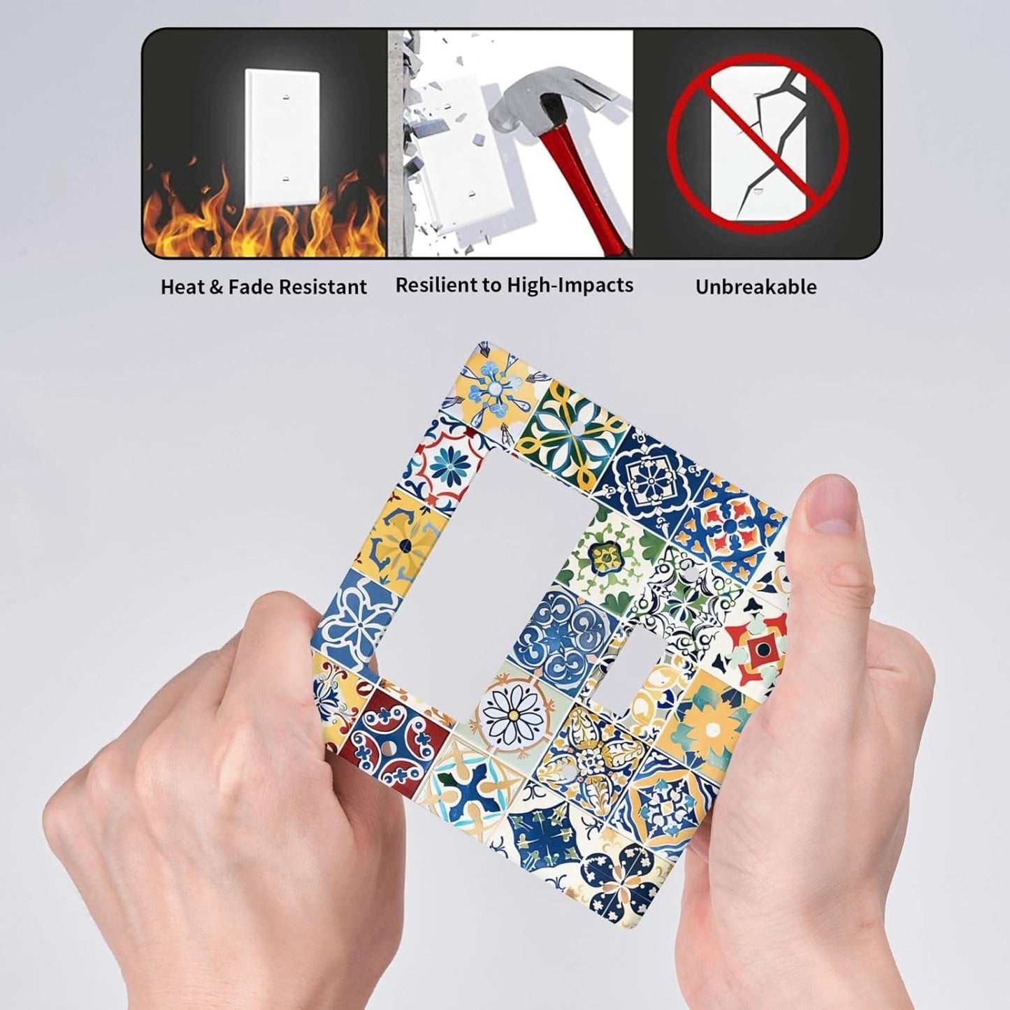 Outlet Covers Moroccan Traditional Mexican Talavera Til 1 Toggle 1 Rocker Combination Decorative Wall Plate Electrical Switch Plates Light Switch Cover Plate for Kitchen Home Decor