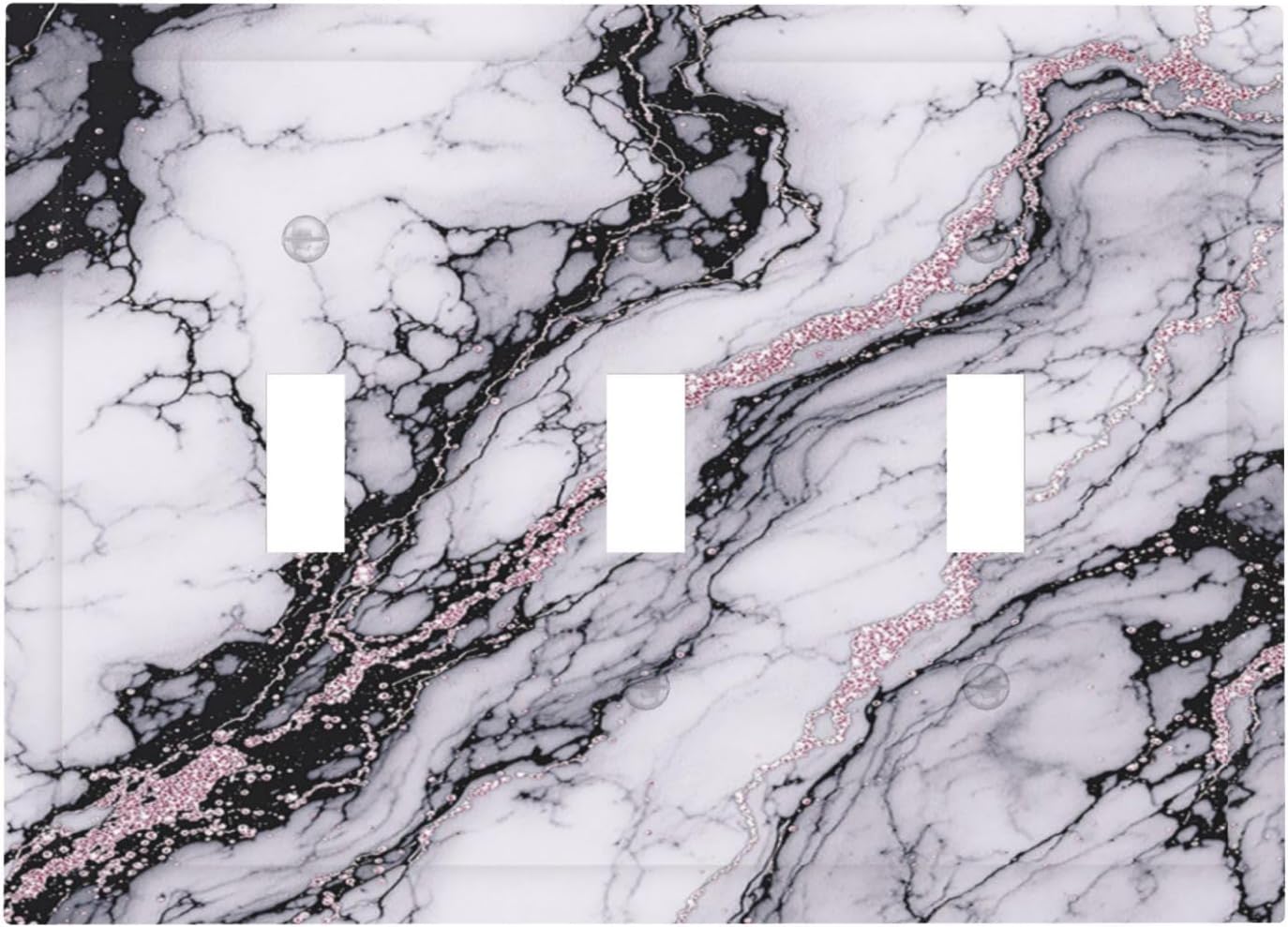 Decorative Switch Plates White Marble Pattern Black Lines Pink Lines 3 Gang Wall Plate Triple Toggle Light Switch Cover Faceplate Electrical Wall Panels for living Room Office Decor
