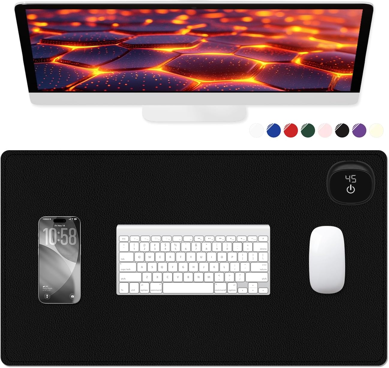 Heated Desk Pad, 23.6" x 14.2" Leather Non-Slip Warm Desk Pad, Large Mouse Mat with 3 Levels Heating & 3 Hours Auto Shut-Off, Hand and Foot Warmer for Office, Home, Black