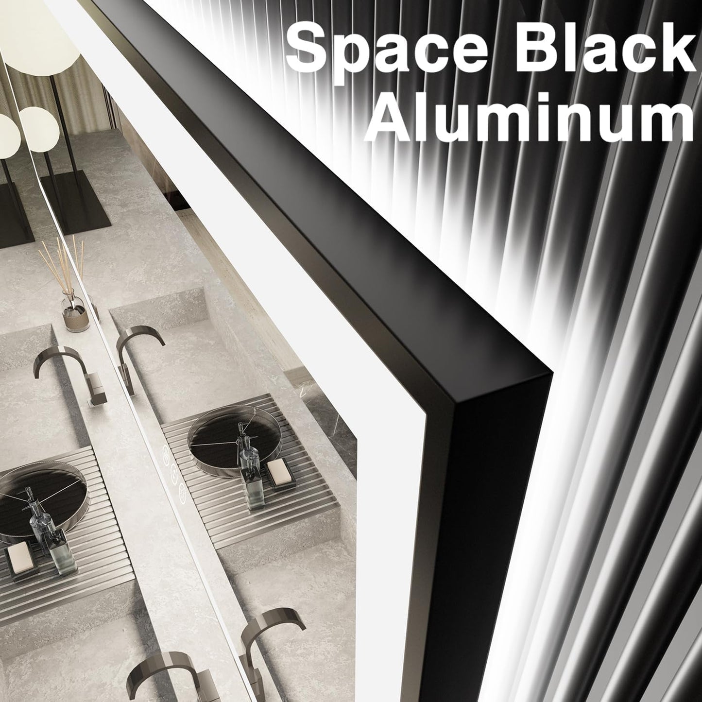 60x40 LED Mirror for Bathroom, Black Metal Framed, Vanity Mirror with Lights, 3 Color Modes, Dimmable CRI90+, Double Lights, Anti-Fog, Shatter-Proof, Waterproof, Memory (Horizontal/Vertical)