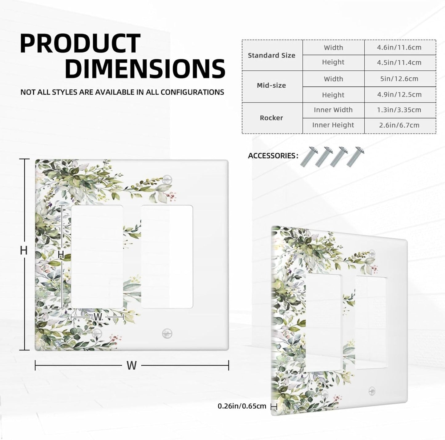 Decorative Outlet Covers Rustic Eucalyptus Leaves Green Leaf 2 Gang Light Switch Cover Plate Double Rocker Wall Plate Switch Plate Covers Faceplate for Bedroom Home Decor （2 Pack）