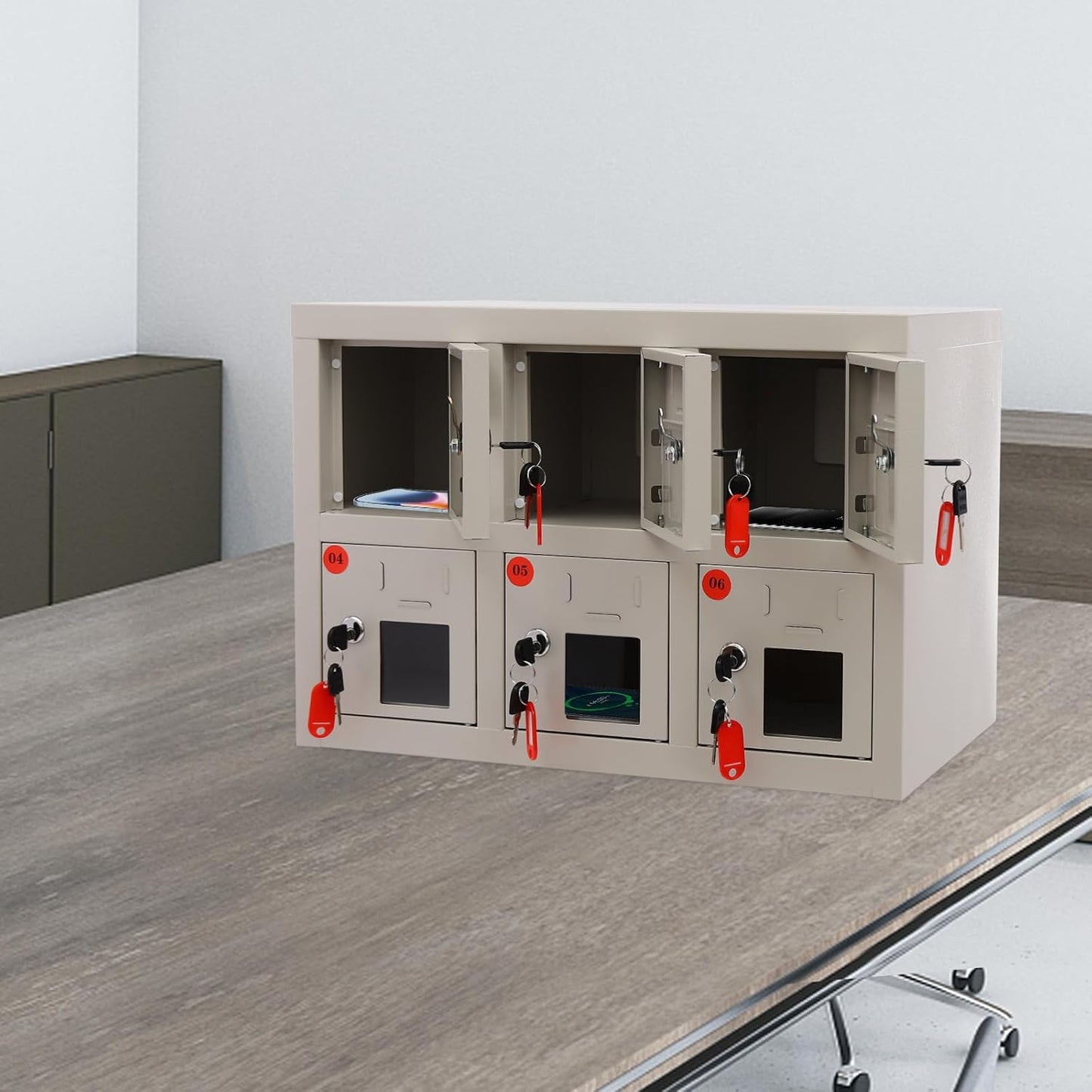 6 Slots Cell Mobile Phone Steel Locker with Lock, Cell Phone Locker with Charging Station, Cellphone Locker for Schools, Conference Rooms, and Offices