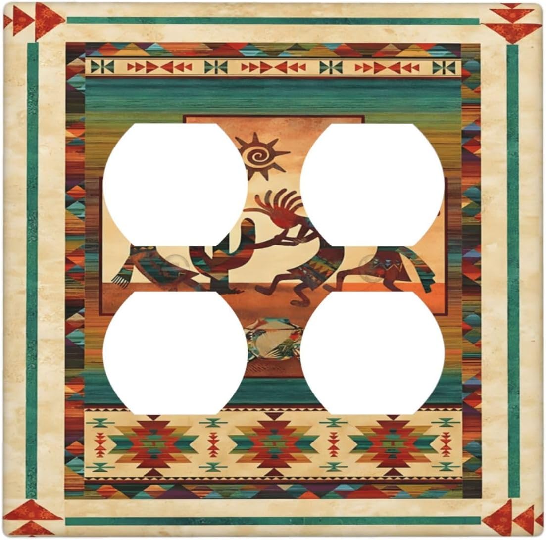 Decorative Outlet Covers Native American African Afro 2 Gang Wall Plate Double Duplex Light Switch Cover Switch Plate Covers Faceplate for Home Bedroom Decor