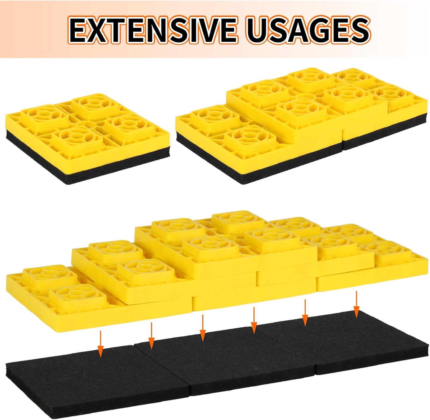 OULEME RV Leveling Block Flex Pads, 8.5” Rubber Jack Pads, Anti-Vibration & Anti-Slip Mats, for Camper Travel Trailer Jacks & Stands & Stabilizers on Uneven Surfaces, 4-Pack