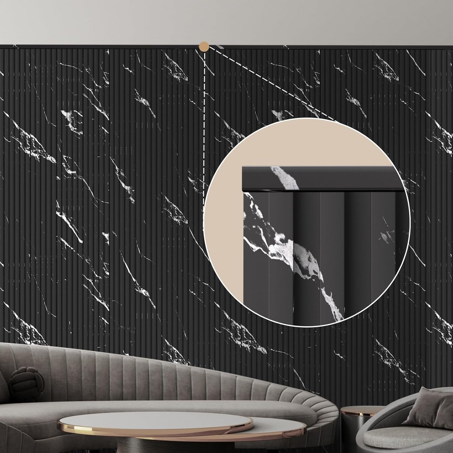 OUZUGIE 8-Pack 57 Inches, WPC Slat Wall Panel Trim,Corner Guard for Low Grille (Black Marble-1)