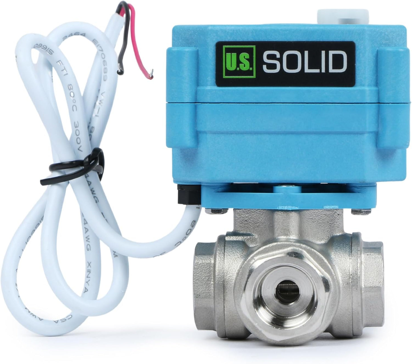 U.S. Solid 3/8" 3 Way Stainless Steel Motorized Ball Valve AC110-230V, L Type Water Shutoff Valve with Manual Function, Standard Port