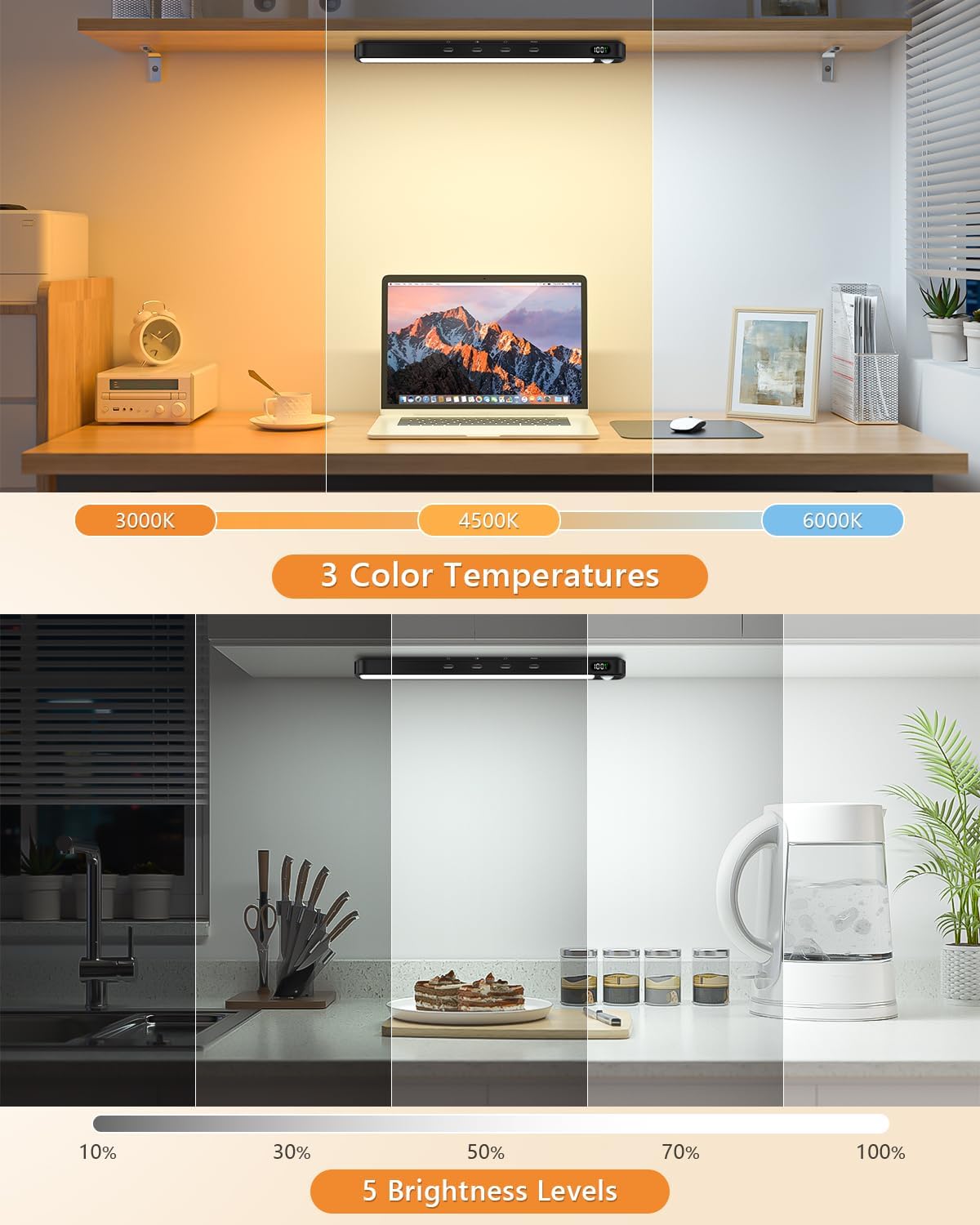 WILLED Under Cabinet & Closet Lights with Remote, Motion Sensor, Rechargeable, Magnetic, 3 Color Temps, Dimmable LED Light Bar for Indoor Kitchen Counter (4 Pack, Black)