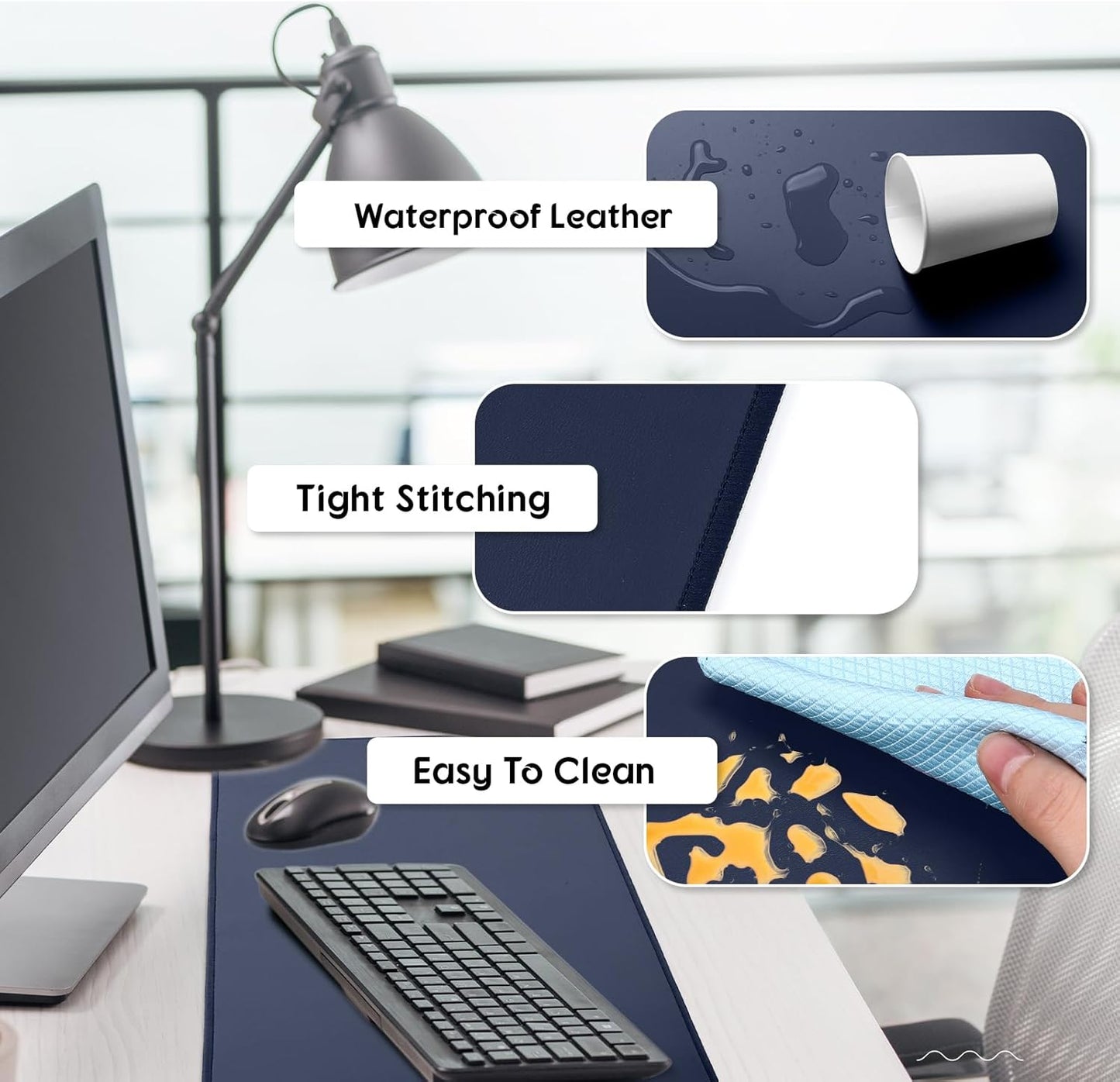 Konohan Heated Large Desk Mat PU Leather Warm Mouse Pad with 5 Heating Level & 4 Hour Auto Shut-Off Heating Keyboard Pad Warmer Gaming Mice Mat Only Supports 110v(Dark Blue Color,31.5" X 13")