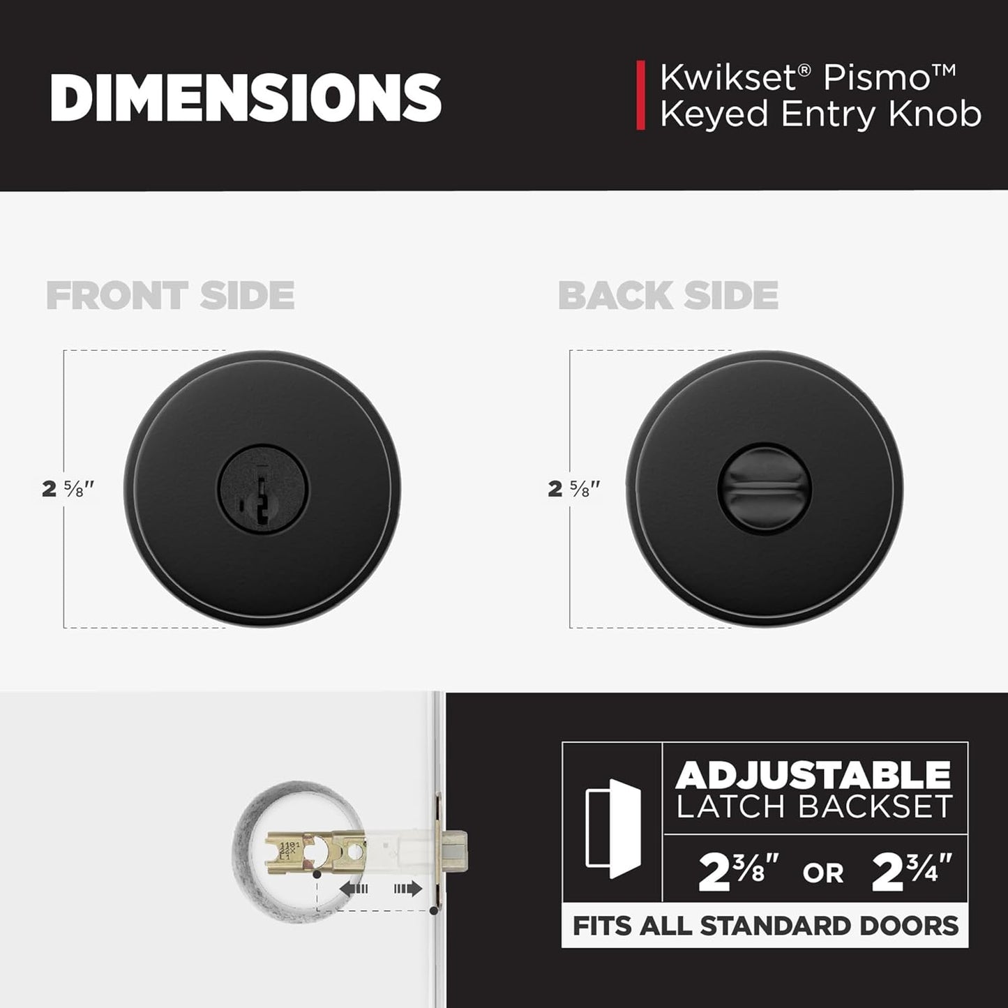 Kwikset Pismo Entry Door Knob with Lock and Key, Secure Keyed Handle Exterior, Front Entrance and Bedroom, Matte Black, 10 Pack, Pick Resistant SmartKey Rekey Security and Microban