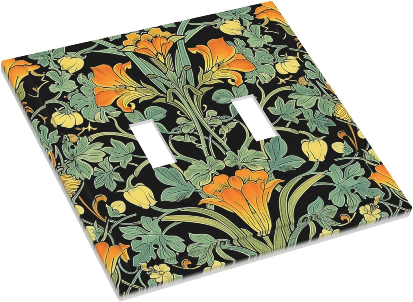 Decorative Switch Plates William Morris Vintage Floral Green Yellow 2 Gang Double Toggle Outlet Light Switch Cover Wall Plate Electrical Faceplate for Bedroom Home Decor