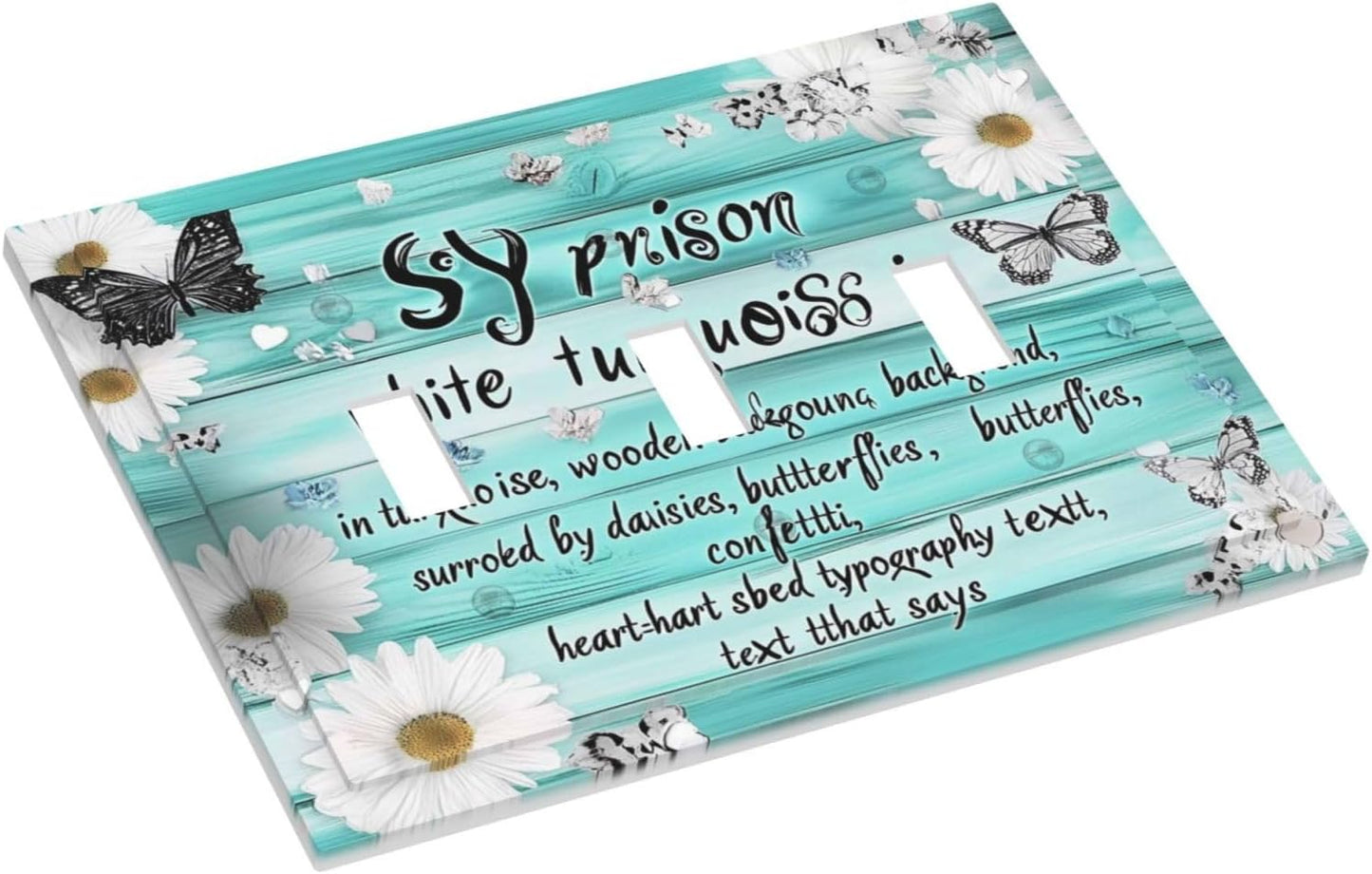 Teal Butterfly Daisy Rustic Wooden Signs Decorative Switch Plates 3 Gang Wall Plate Triple Toggle Light Switch Cover Faceplate Electrical Wall Panels For Farmhouse Cabin Decor