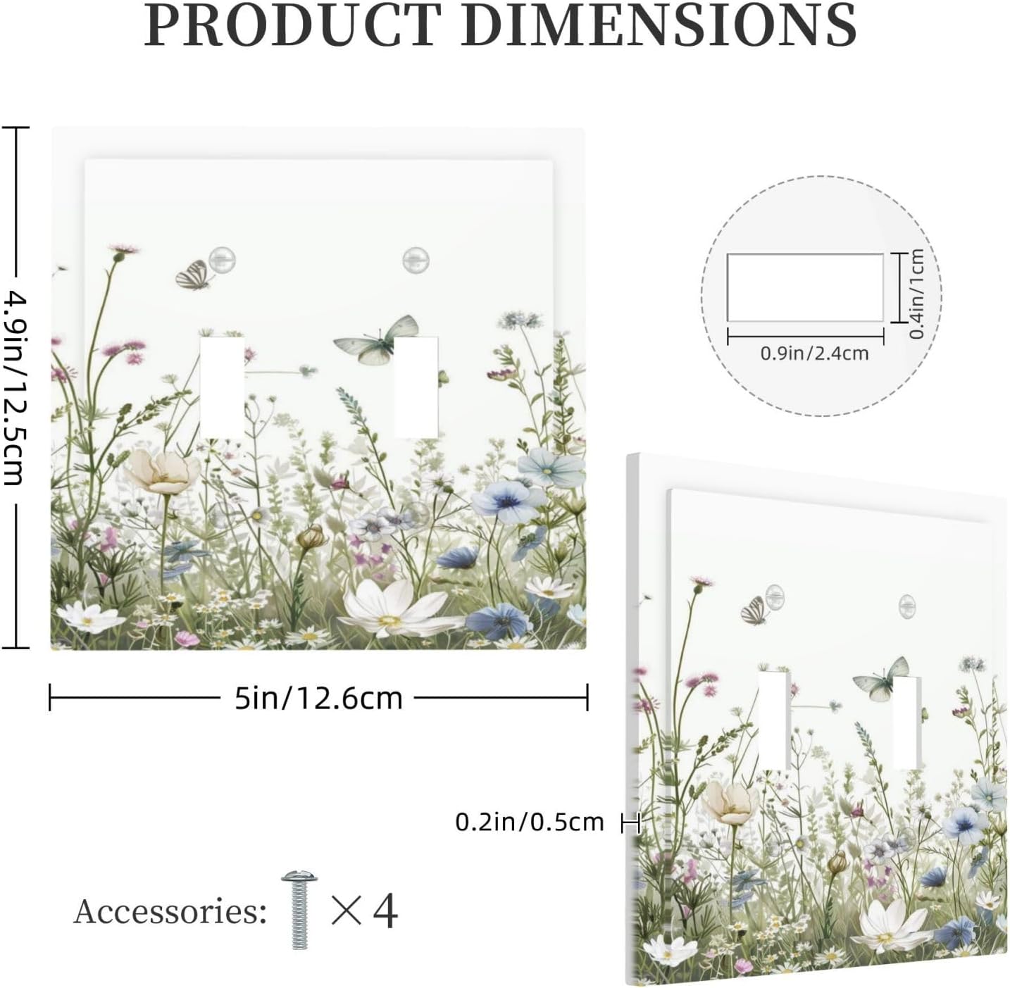 Colorful Wildflowers Daisy Plant Butterfly Floral Decorative Switch Plates 2 Gang Double Toggle Outlet Light Switch Cover Wall Plate Electrical Faceplate for Bed Room Living Room Decor