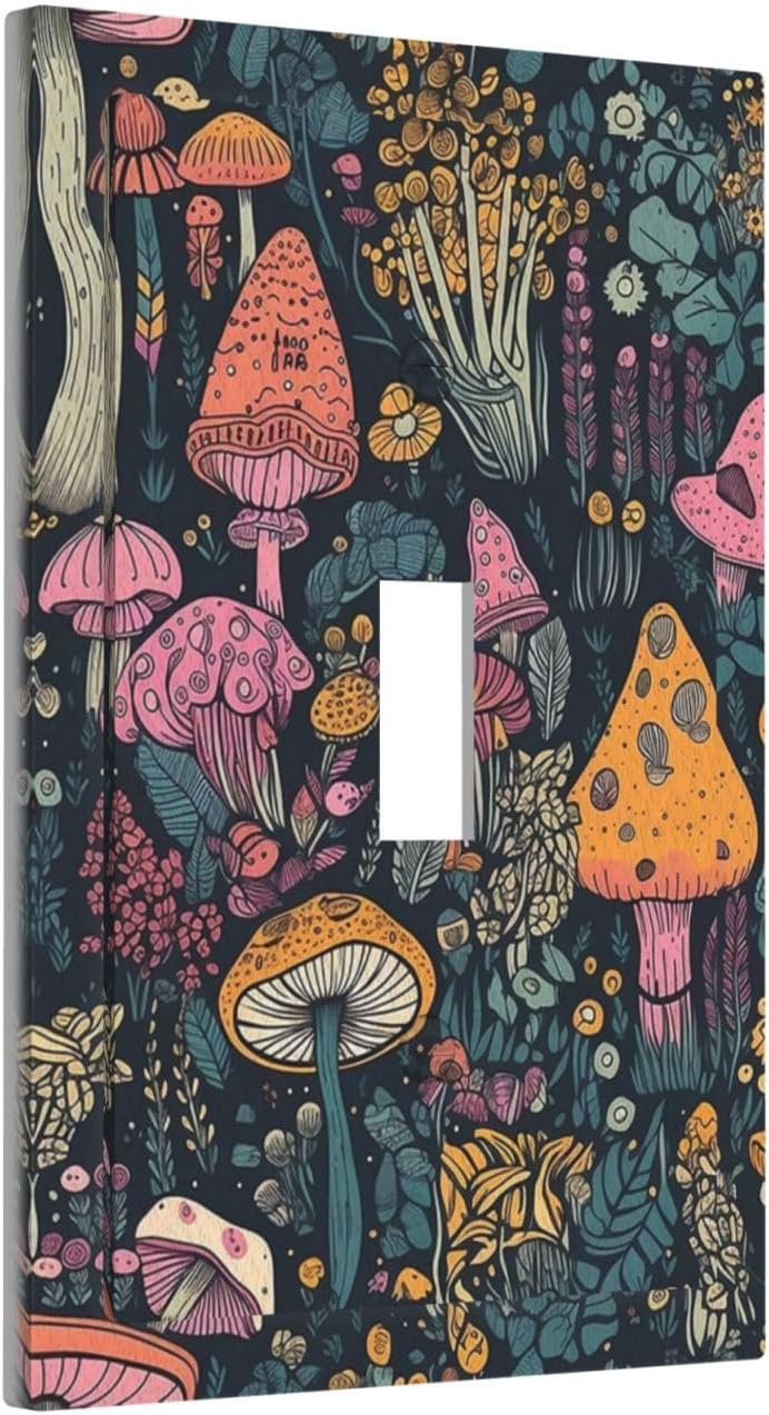 Decorative Light Switch Cover Multicolored Mushrooms Colorful Plant Single Toggle Switchplate 1 Gang Personalized Wall Plate Switchcover Decora Light Switch Plate for Home Office Decor