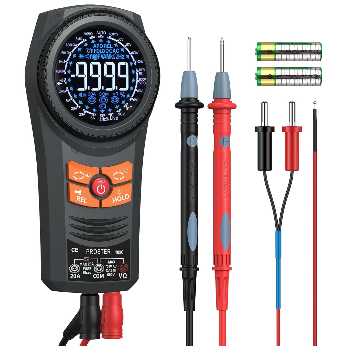 Proster Smart Multimeter Tester - 6000 Counts Multi Meter TRMS AC/DC Voltage & Current NCV Temperature Capacitance Resistance Diode Continuity Frequency Flashlight & Adjustable Screen Backlight