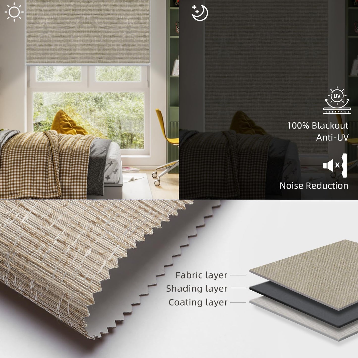 SmartWings Motorized Roller Shades Work with Homekit, Alexa Google, 100% Blackout Smart Blinds for Windows, Cordless Remote Control Window Shades, Safari White, Customized Size