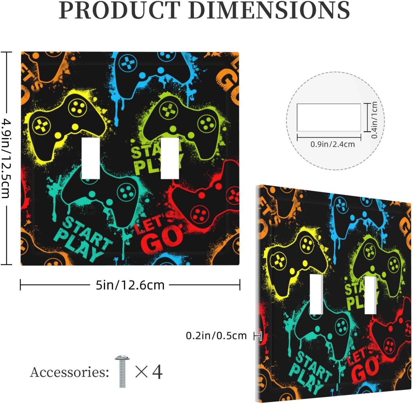 Decorative Light Switch Plate Covers Gamepad Theme Graffiti 2 Gang Light Switch Cover Unique Double Toggle Wall Plate Outlet Covers for Game Room Home Decor （2 Pack）