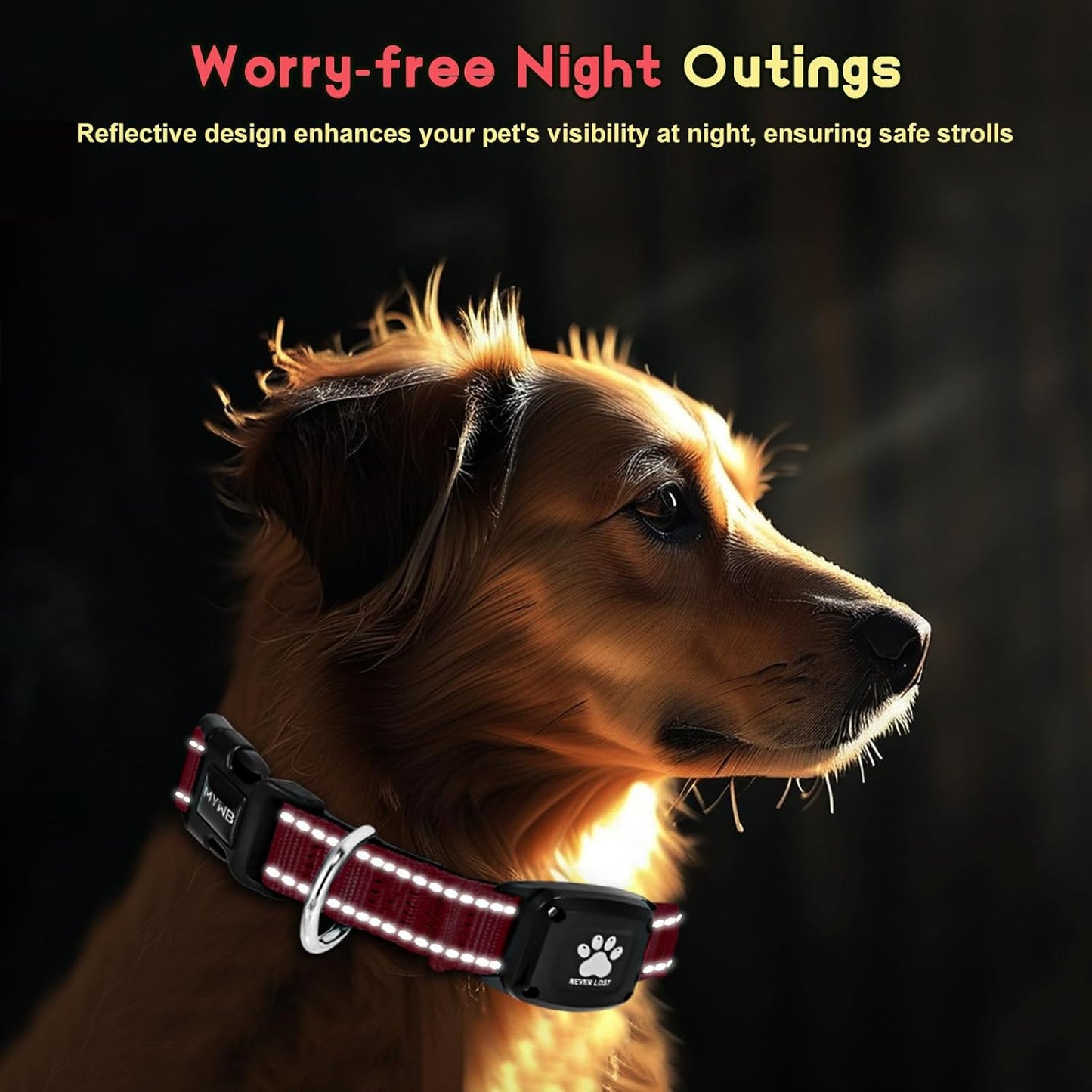 GPS Dog Collar Tracker 2-in-1,Reflective Waterproof Pet Collar,iOS-Only,No Monthly Fees,Unlimited Range,Ideal for Dog Tracking pet Tracker,for Small Medium Large Dogs(L (16.6"-24"), Red)