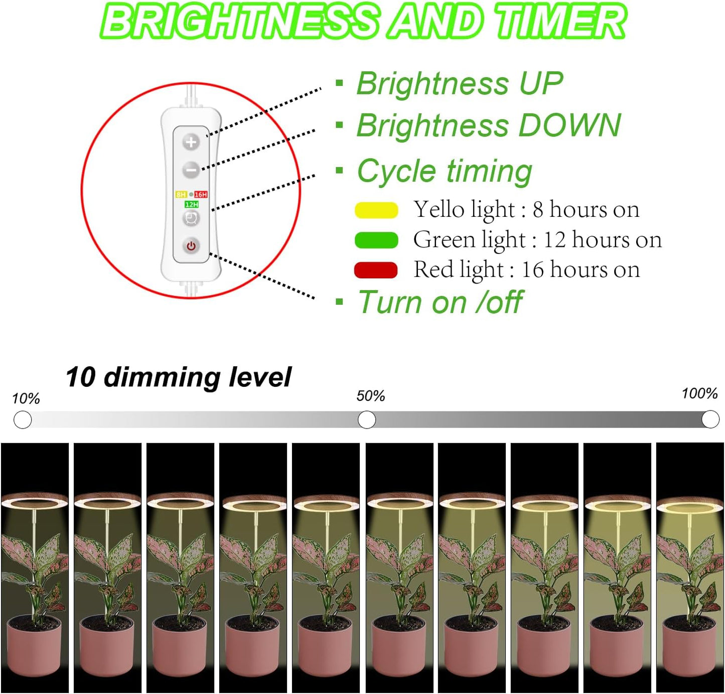 Plant Grow Light,Yadoker LED Growing Light Full Spectrum for Indoor Plants,Height Adjustable, Automatic Timer, 5V Low Safe Voltage,Idea for Small Plant Light