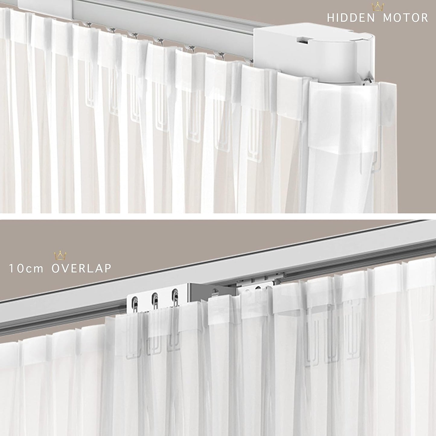 Quoya Smart Electric Curtain Track AT5810【Up to 3m(118in) - Motorised and Adjustable 】, with Automated Rail Motor with App, Voice, Remote Control, Compatible with Alexa, Google and Siri