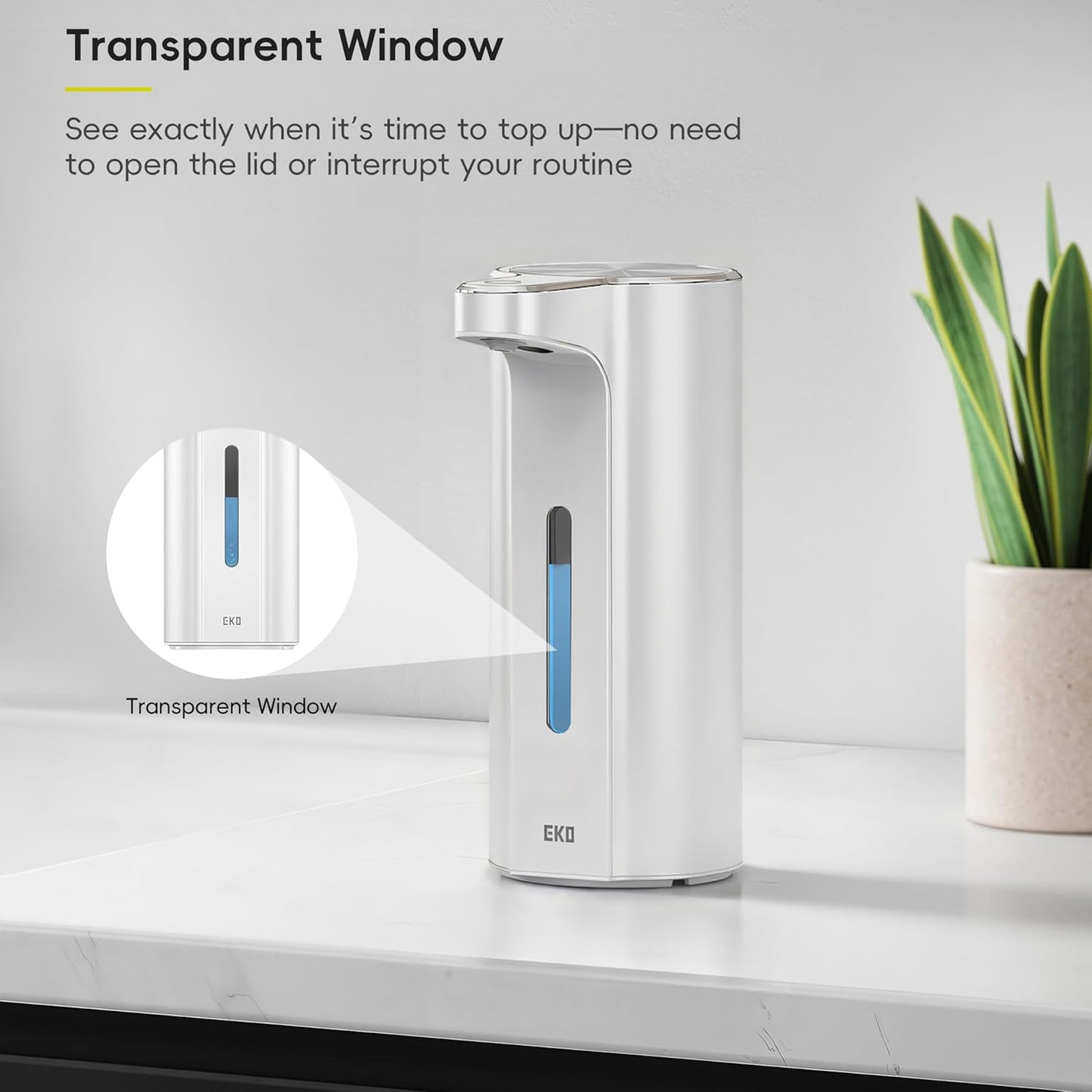 EKO Aroma Pro 13.5 fl oz Touchless Automatic Liquid Soap Dispenser, Rechargeable Electric Hand & Dish Soap Dispenser for Bathroom and Kitchen, IPX7 Waterproof, Adjustable Volume Control (White)
