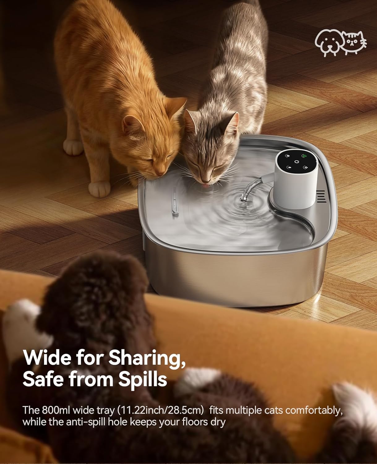 Cordless Dog Water Fountain, 5000mAh Battery Operated Water Fountain for Dogs, Stainless Steel Cat Water Fountain for Multi-Cats & Small-Medium Dogs, 8L Automatic Pet Water Fountain, Easy to Clean
